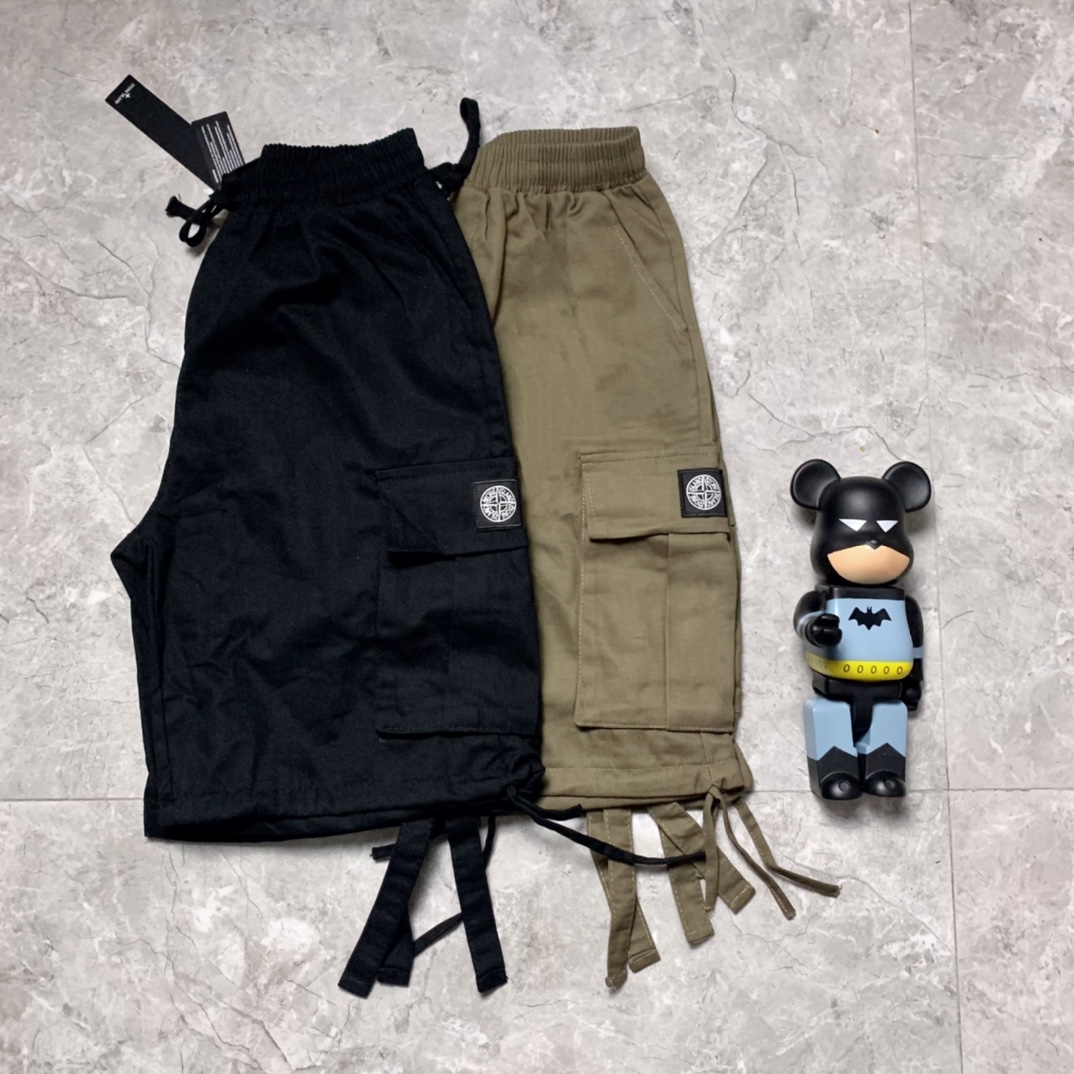 “Stone Island 3D Shorts: Air-Breathing Fabric, Multilevel Pocket, Black/Military Green, Sizes M-2XL” - 图片 6