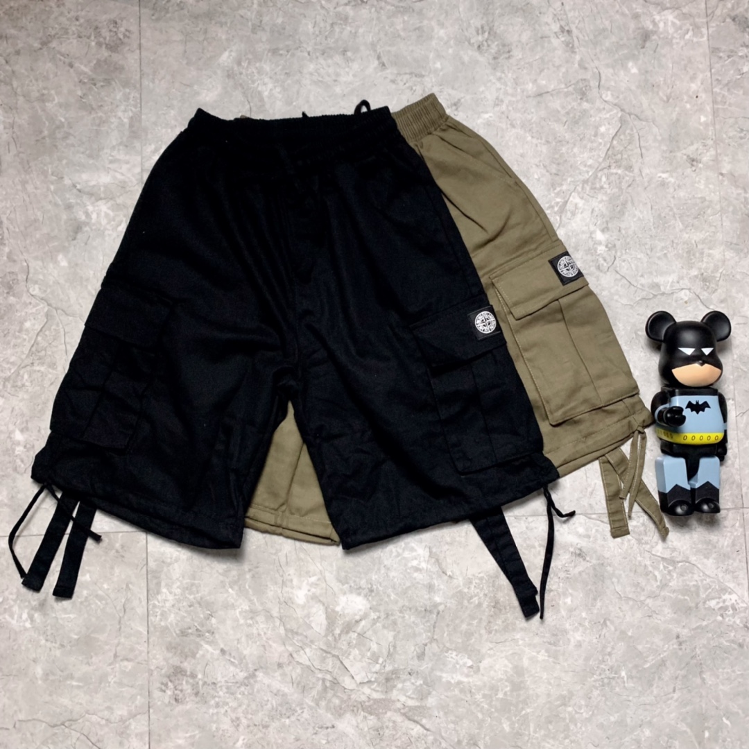 “Stone Island 3D Shorts: Air-Breathing Fabric, Multilevel Pocket, Black/Military Green, Sizes M-2XL” - 图片 5