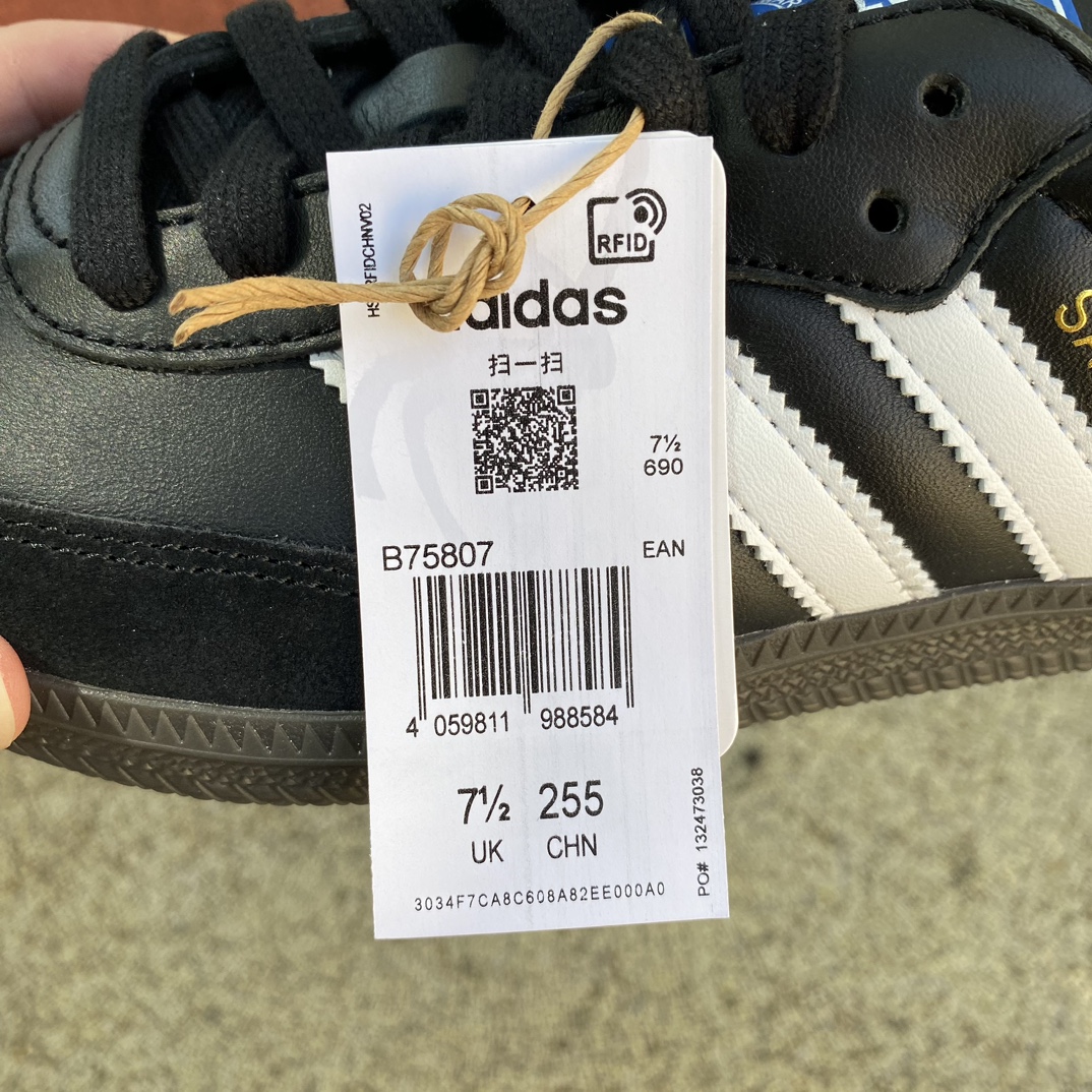 阿迪德训黑色尺码36-45AdidasOriginalsSambaOG黑色德训复古板鞋B75807