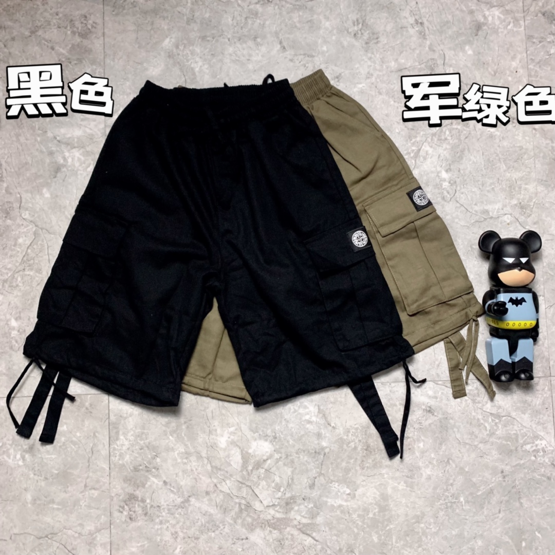 “Stone Island 3D Shorts: Air-Breathing Fabric, Multilevel Pocket, Black/Military Green, Sizes M-2XL” - 图片 4