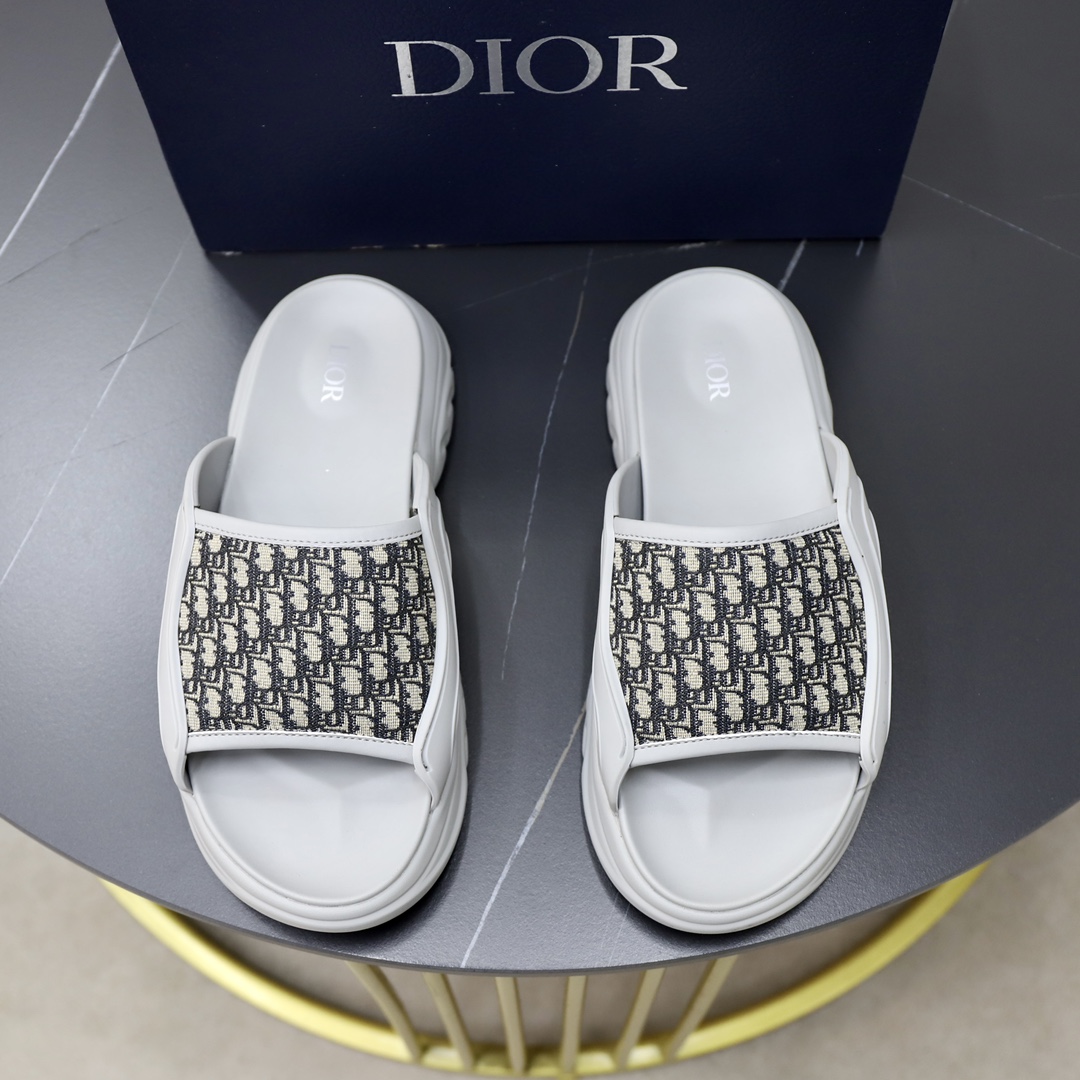 First Top
 Dior Shoes Sandals Slippers Beige Black Grey Printing Men Cowhide Rubber Oblique Sweatpants