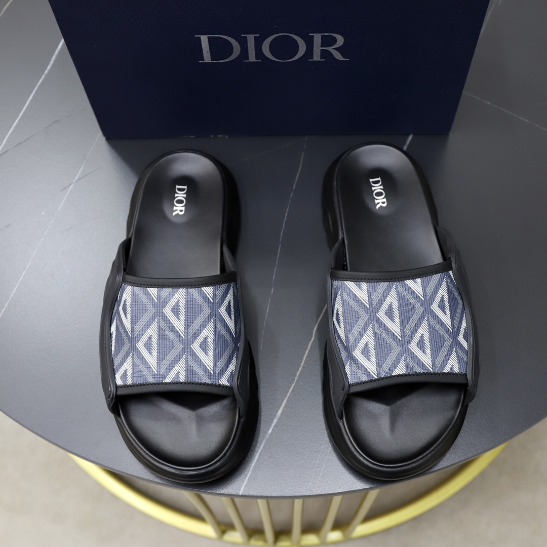 Fashion
 Dior Shoes Sandals Slippers Beige Black Grey Printing Men Cowhide Rubber Oblique Sweatpants
