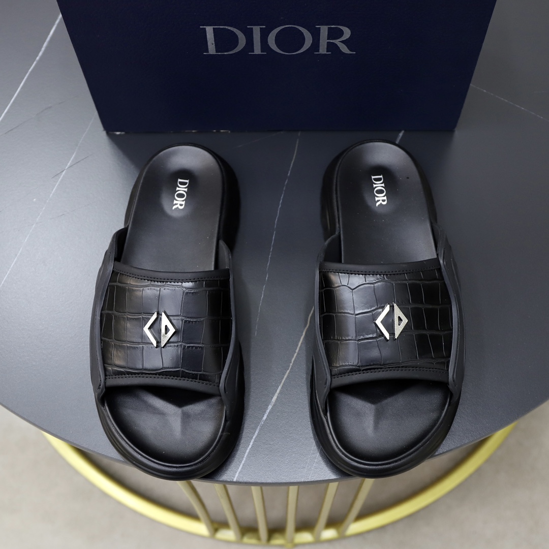 Dior Shoes Sandals Slippers Beige Black Grey Printing Men Cowhide Rubber Oblique Sweatpants