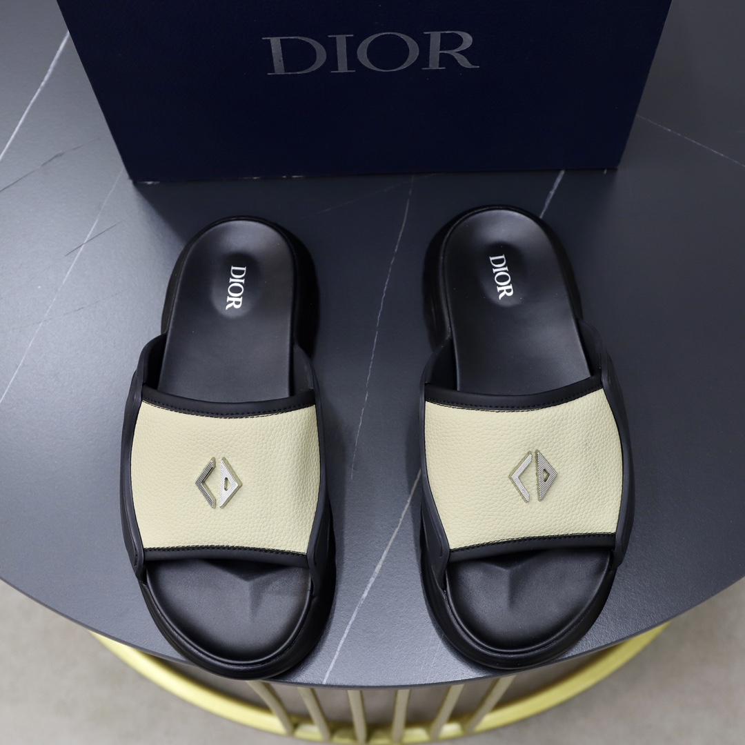 AAAA
 Dior Shoes Sandals Slippers Beige Black Grey Printing Men Cowhide Rubber Oblique Sweatpants