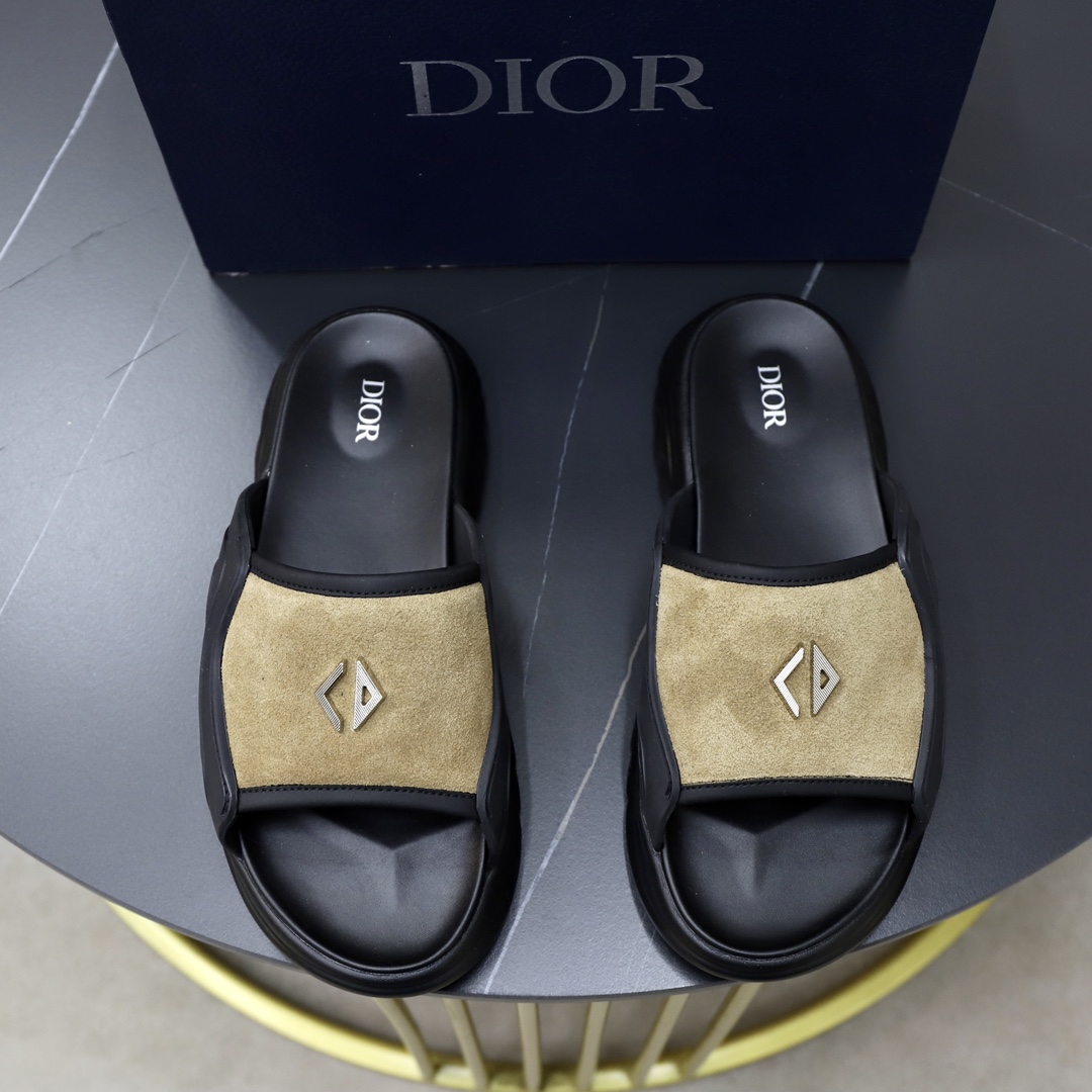 Dior Shoes Sandals Slippers Beige Black Grey Printing Men Cowhide Rubber Oblique Sweatpants