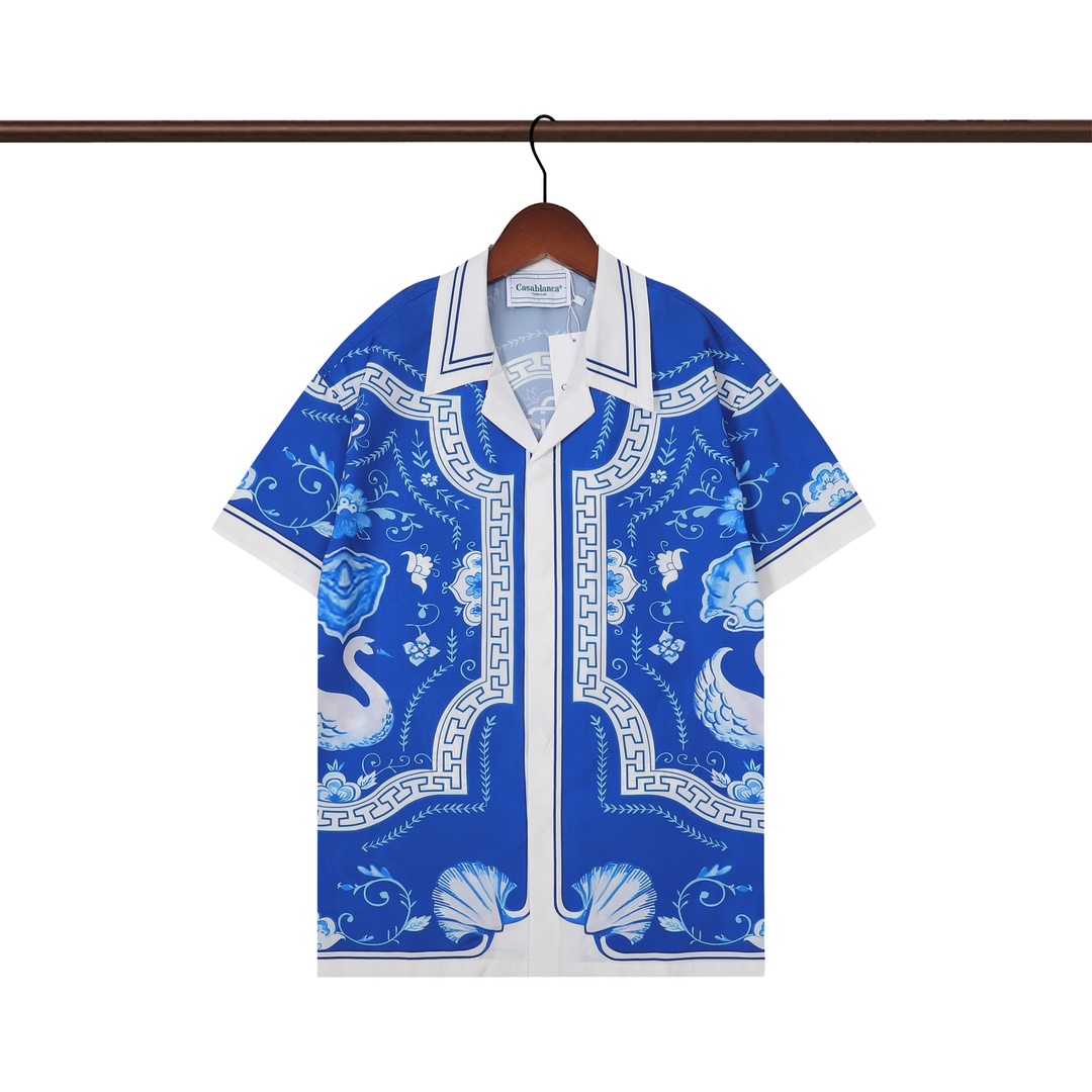 P58+P53 Casablanca 卡萨布兰卡 
蓝色印花短袖衬衫（套装）M L XL 2XL 3XL