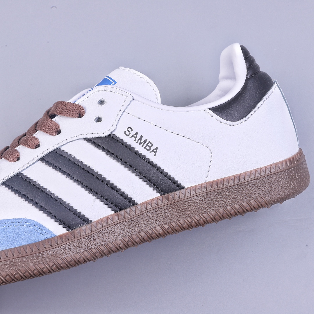 Adidas Originals Samba Vegan OG Samba Series Gentleman Sneakers ”Leather White Black Light Blue Caramel Sole” GP8366