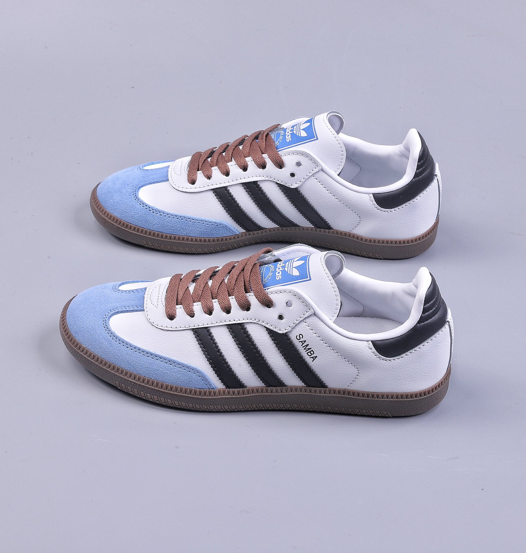 Adidas Originals Samba Vegan OG Samba Series Gentleman Sneakers ”Leather White Black Light Blue Caramel Sole” GP8366