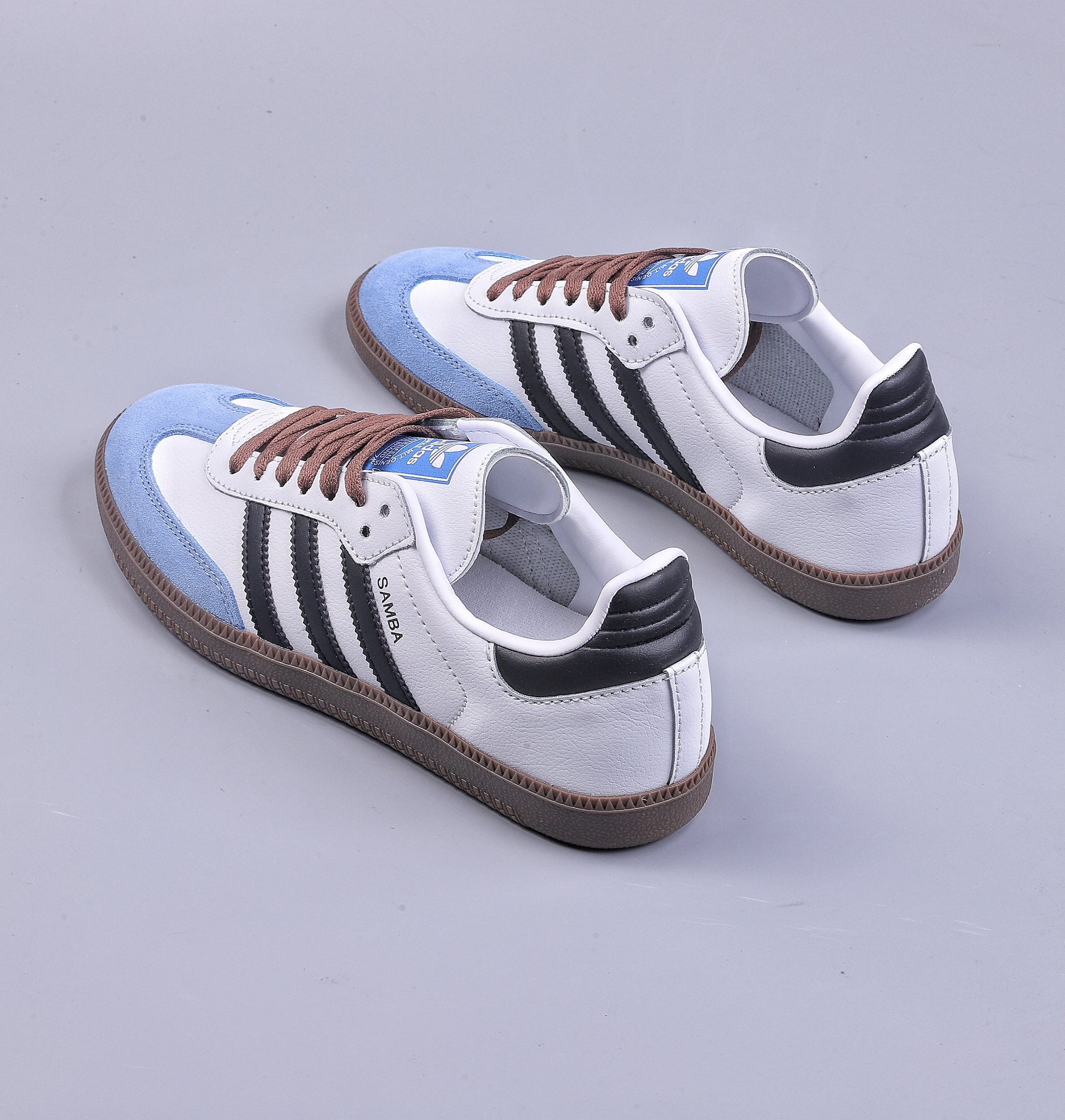 Adidas Originals Samba Vegan OG Samba Series Gentleman Sneakers ”Leather White Black Light Blue Caramel Sole” GP8366