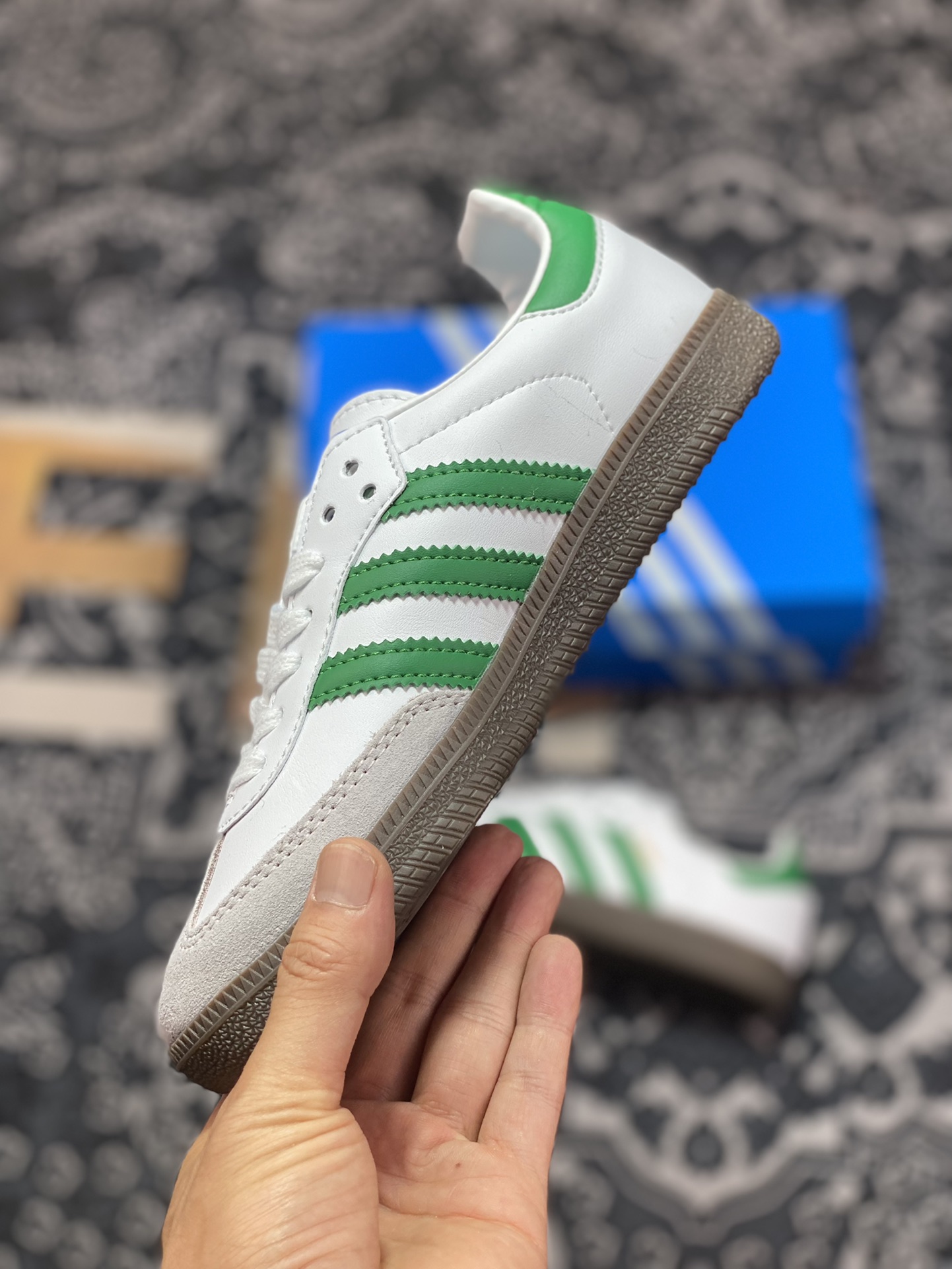 Adidas Originals Samba OG Samba Series Sneakers ”Leather White Light Gray Dark Green” IG1024