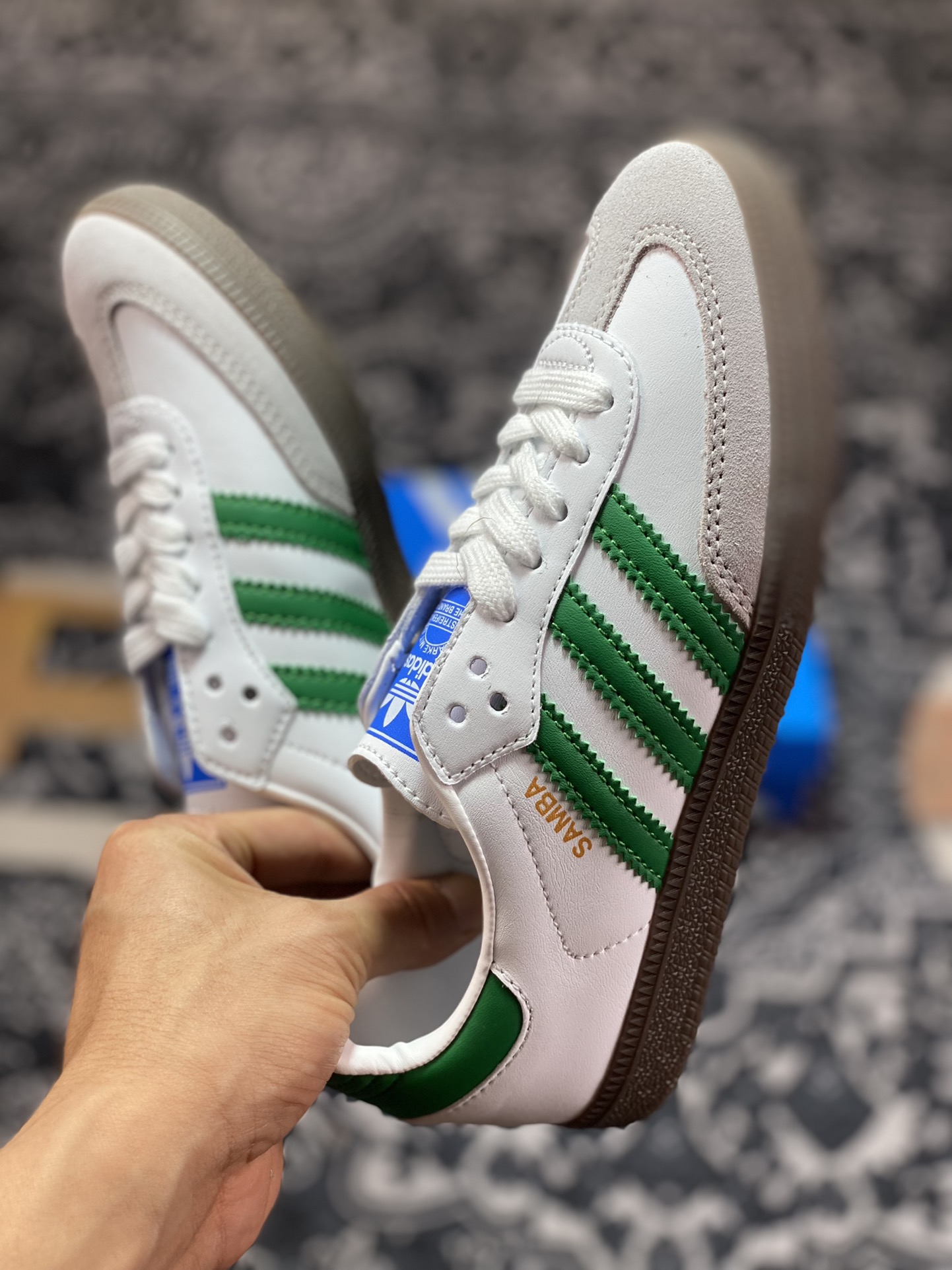 Adidas Originals Samba OG Samba Series Sneakers ”Leather White Light Gray Dark Green” IG1024