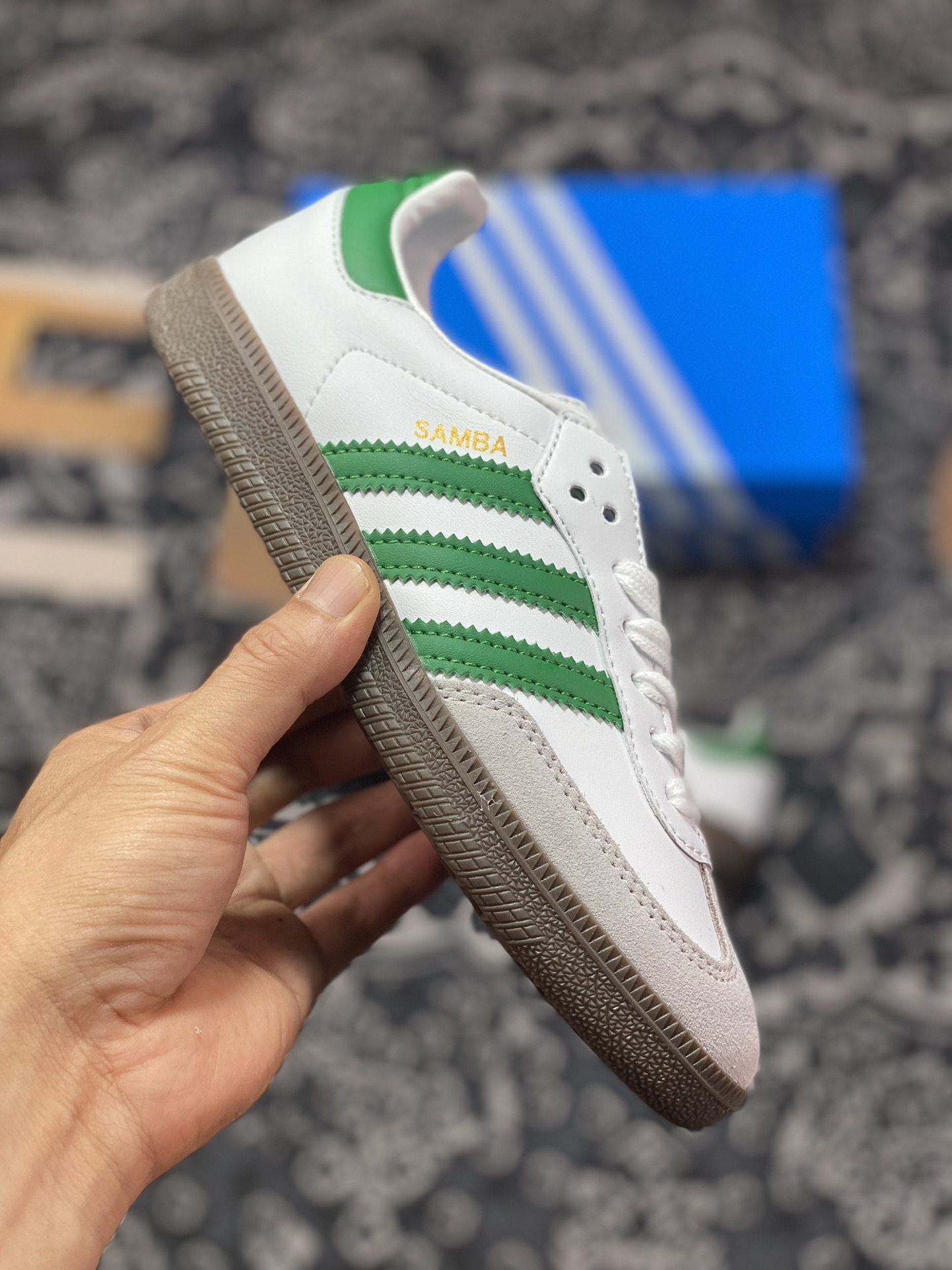 Adidas Originals Samba OG Samba Series Sneakers ”Leather White Light Gray Dark Green” IG1024