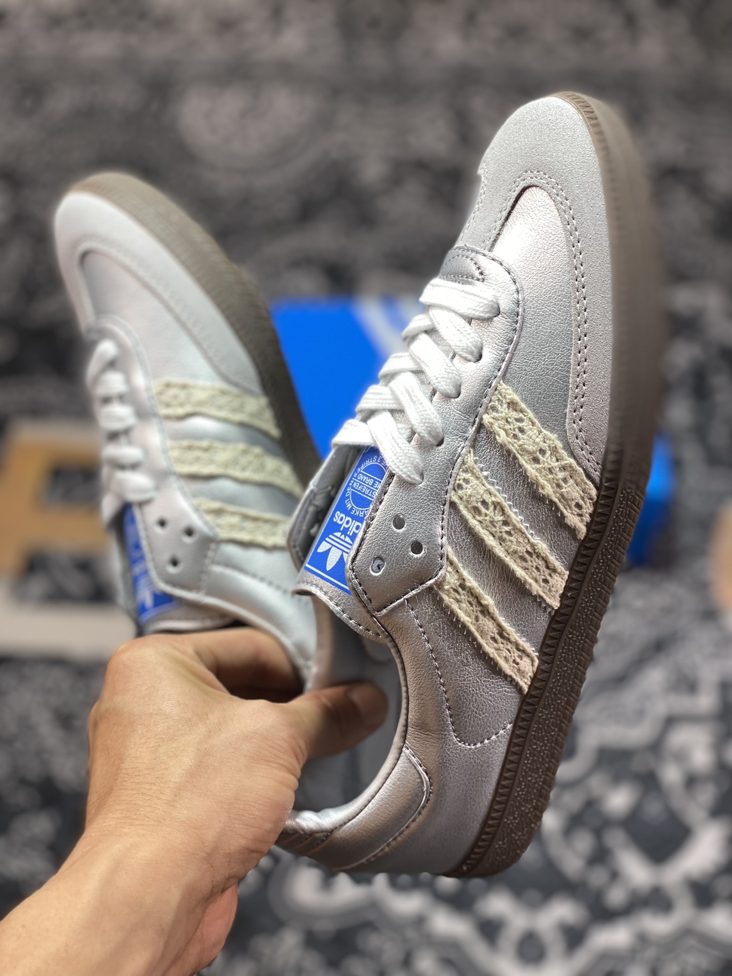 Adidas Originals Samba Vegan OG ”SPD” Samba Dance Shoes ”Silver Mist Princess Lace Caramel Sole” B75806