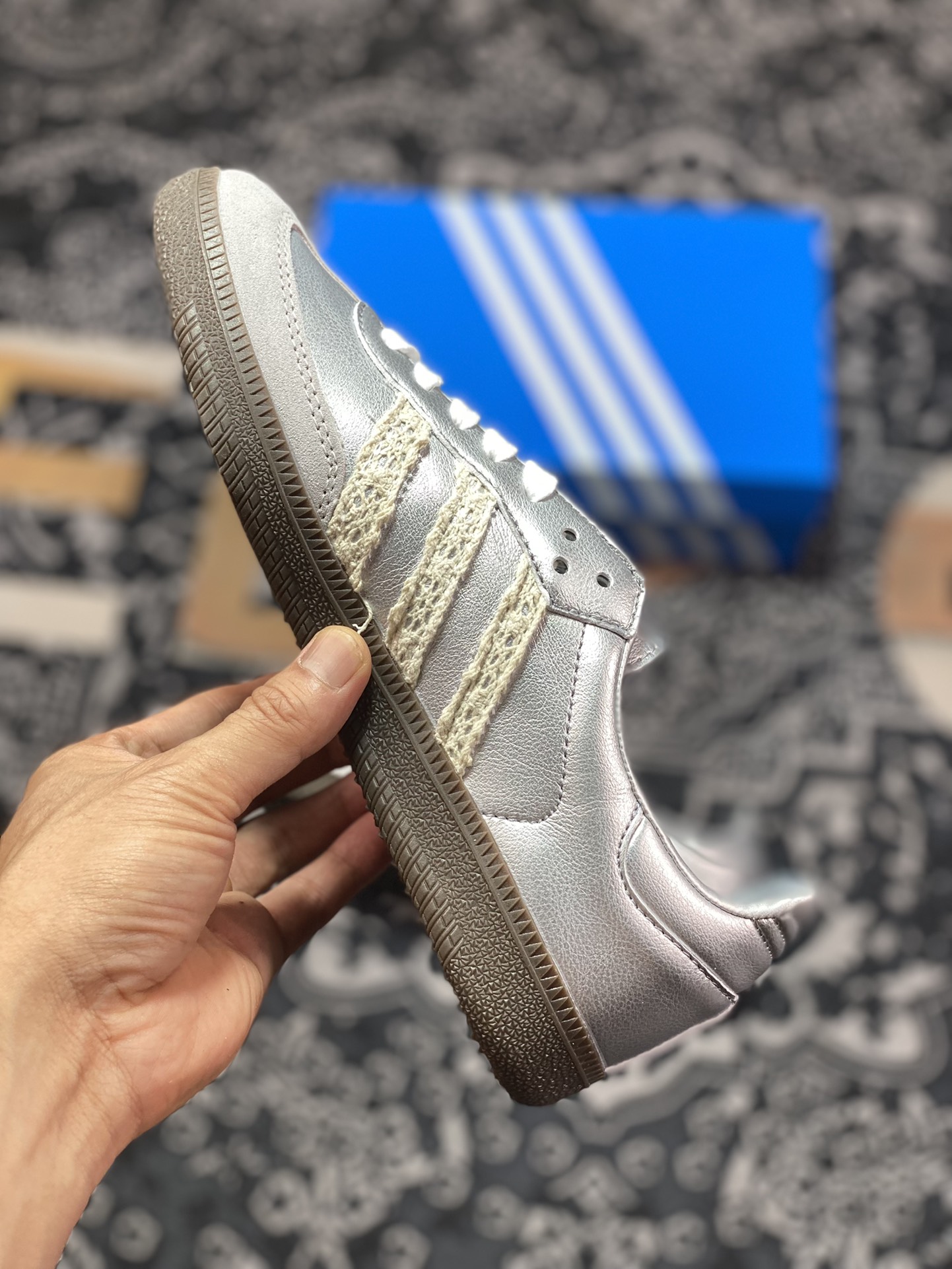 Adidas Originals Samba Vegan OG ”SPD” Samba Dance Shoes ”Silver Mist Princess Lace Caramel Sole” B75806