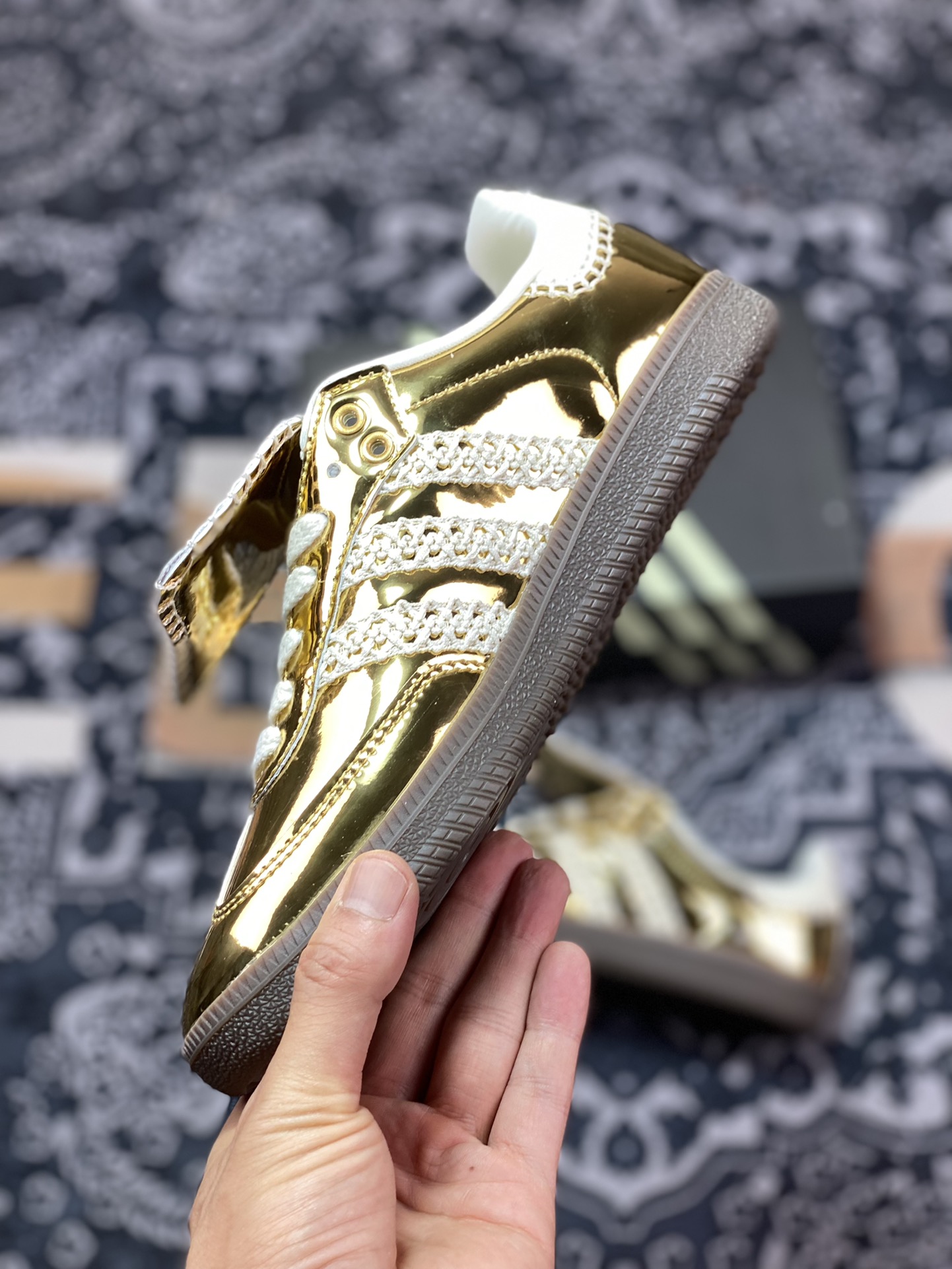 Wales Bonner x Adidas Originals Samba Classic ”Metal Gold” Samba Sneakers ”Mirrored Gold Beige Caramel Sole” IG8282