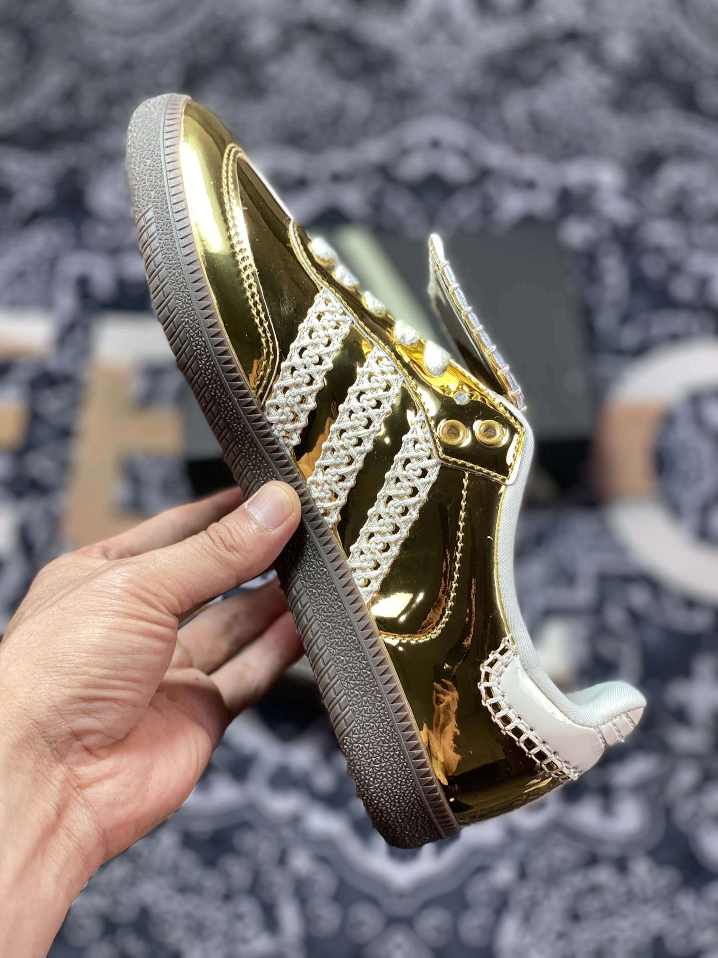 Wales Bonner x Adidas Originals Samba Classic ”Metal Gold” Samba Sneakers ”Mirrored Gold Beige Caramel Sole” IG8282