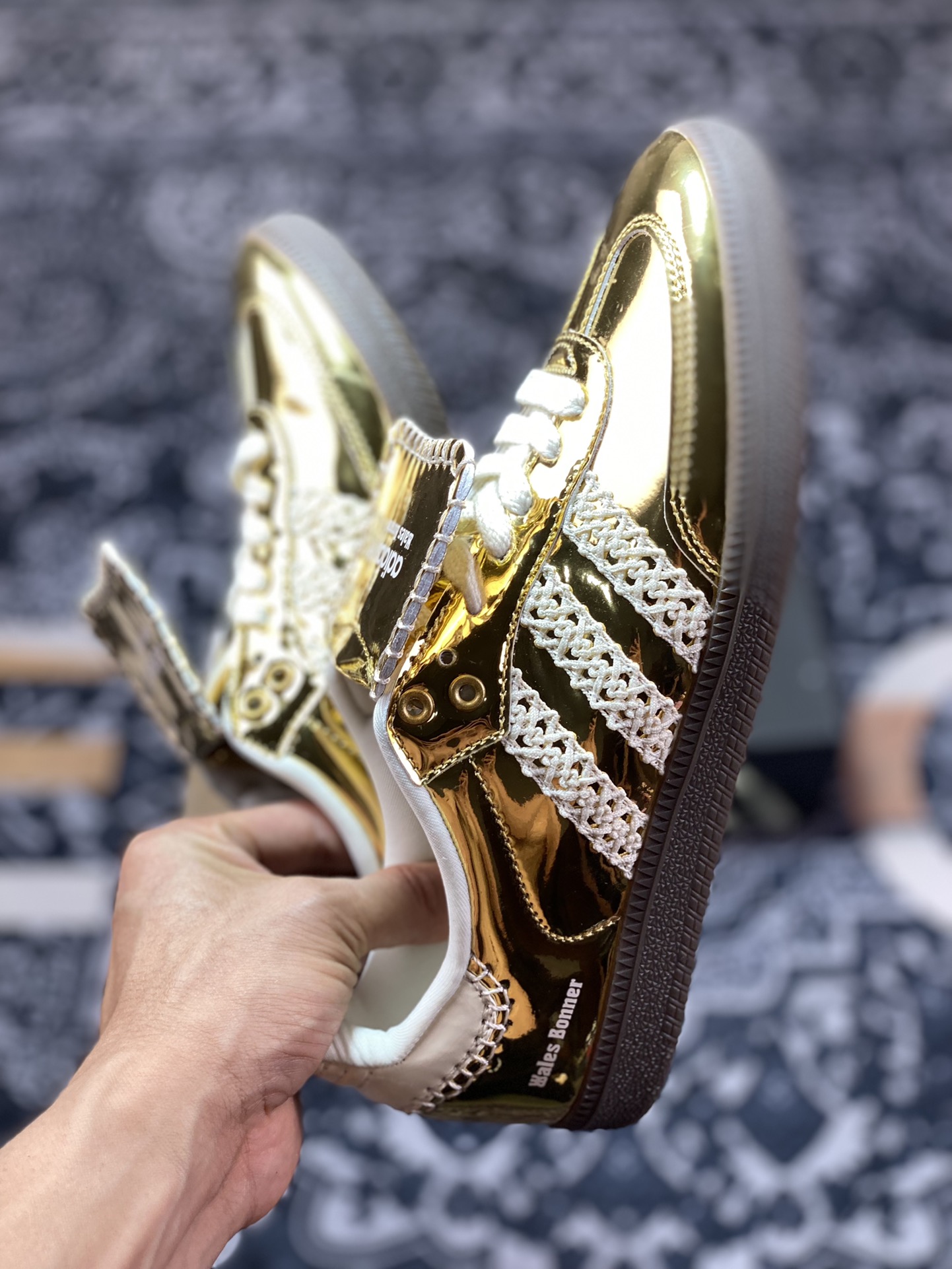 Wales Bonner x Adidas Originals Samba Classic ”Metal Gold” Samba Sneakers ”Mirrored Gold Beige Caramel Sole” IG8282