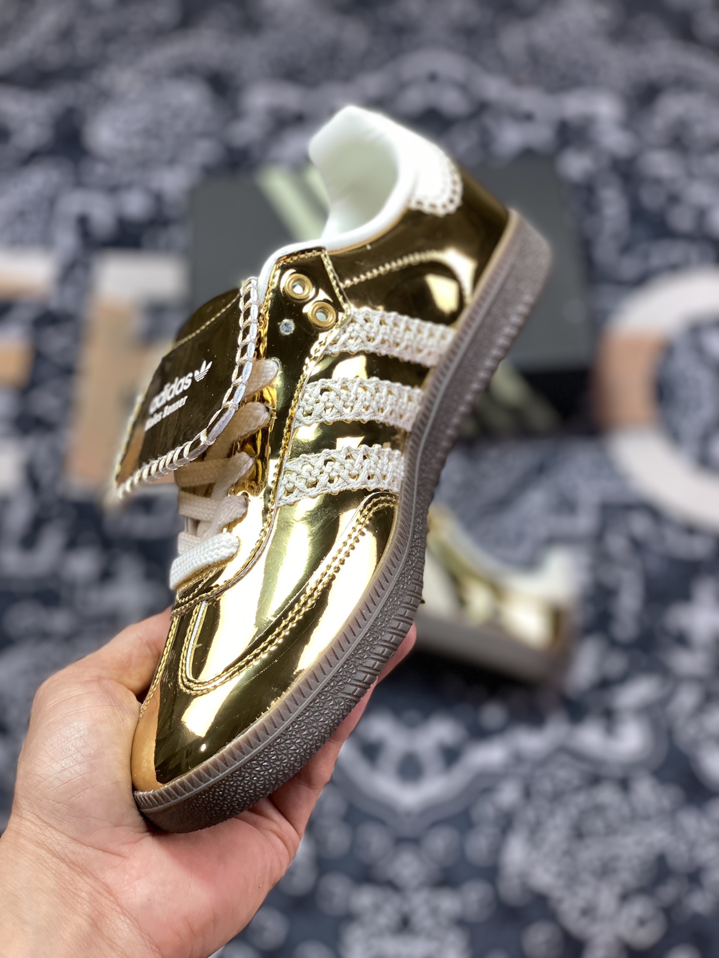 Wales Bonner x Adidas Originals Samba Classic ”Metal Gold” Samba Sneakers ”Mirrored Gold Beige Caramel Sole” IG8282