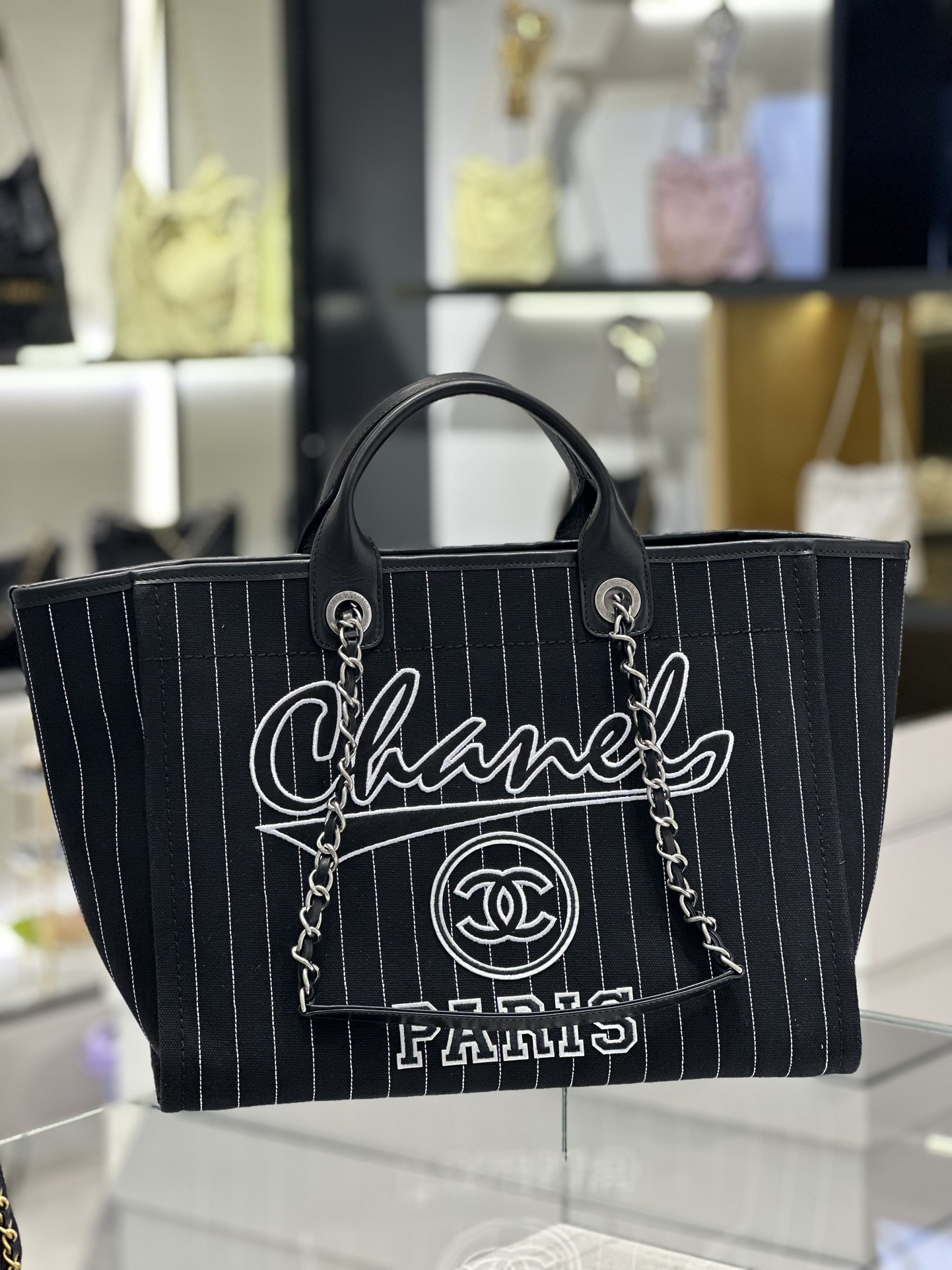 Chanel Replicas
 Handbags Tote Bags 1:1 Clone
 Black Silver Printing Canvas Cowhide Beach