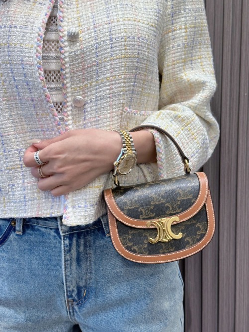 Celine Mini Triomphe Saddle Bag in Signature Canvas and Calfskin 1 Celine Mini Triomphe Saddle Bag in Signature Canvas and Calfskin