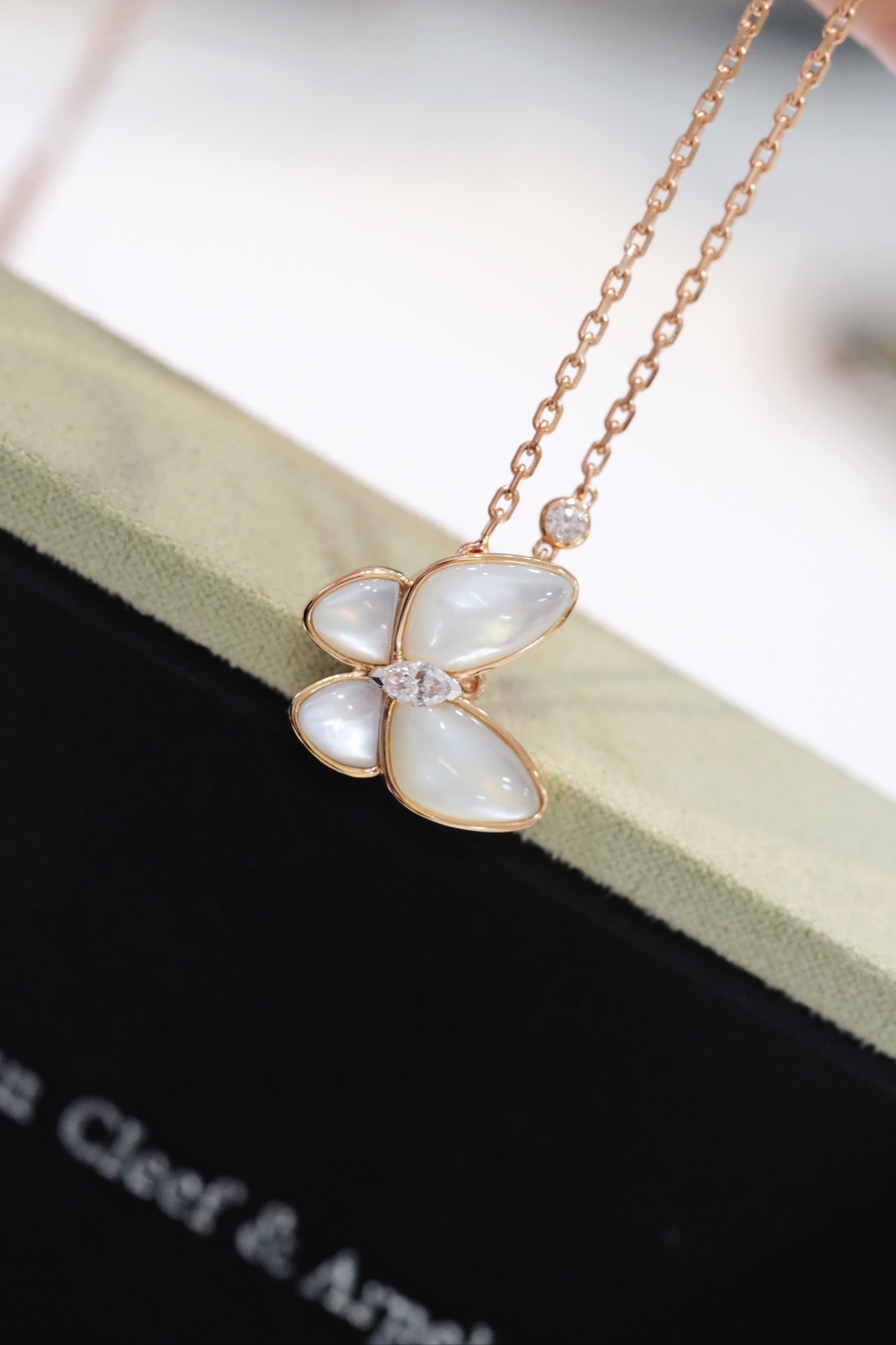 Diamond and White Mother-of-Pearl Butterfly Pendant Necklace - Comprehensive 3