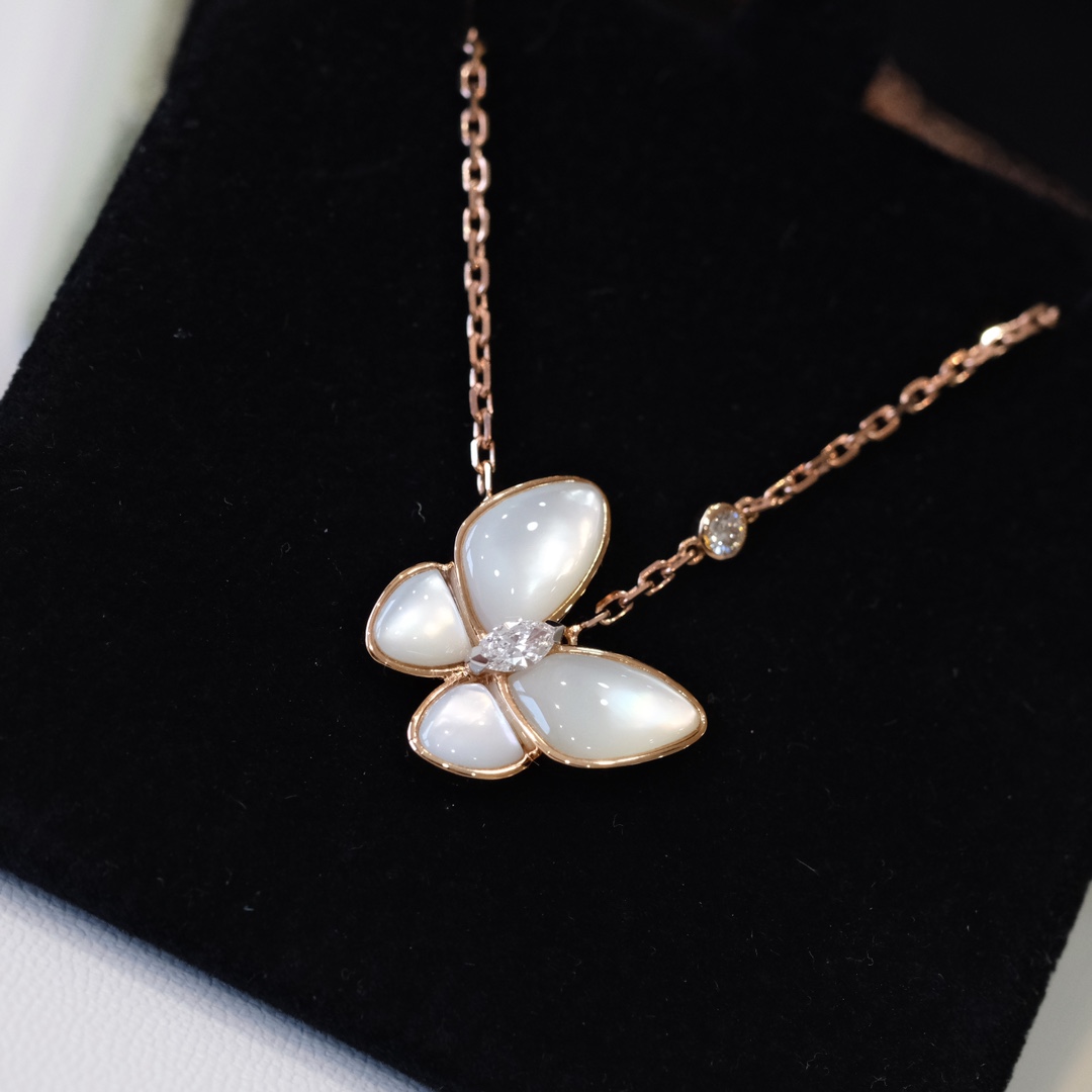 Diamond and White Mother-of-Pearl Butterfly Pendant Necklace - Comprehensive 2