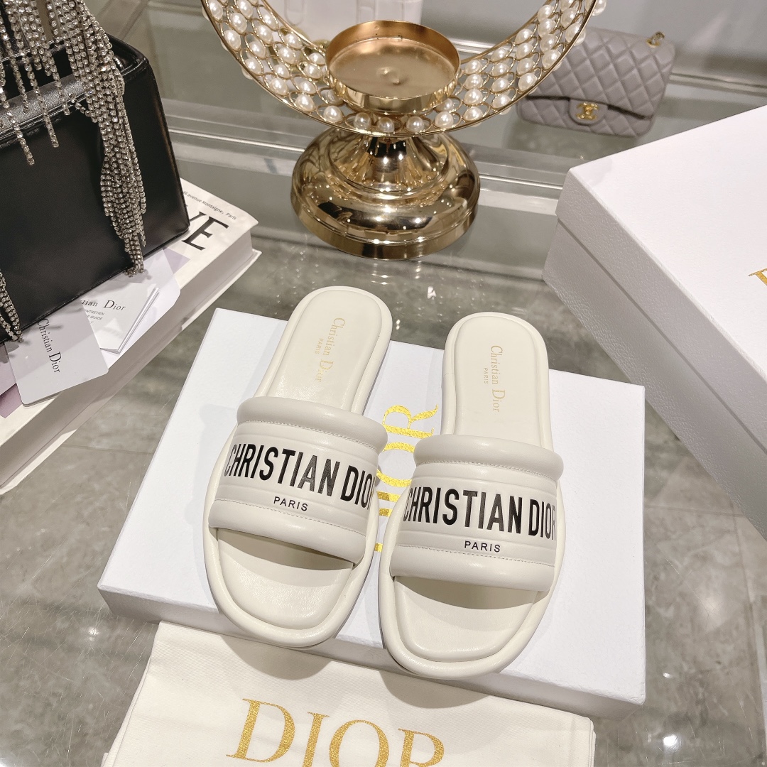 Dior Shoes Slippers Lambskin Rubber Sheepskin Summer Collection