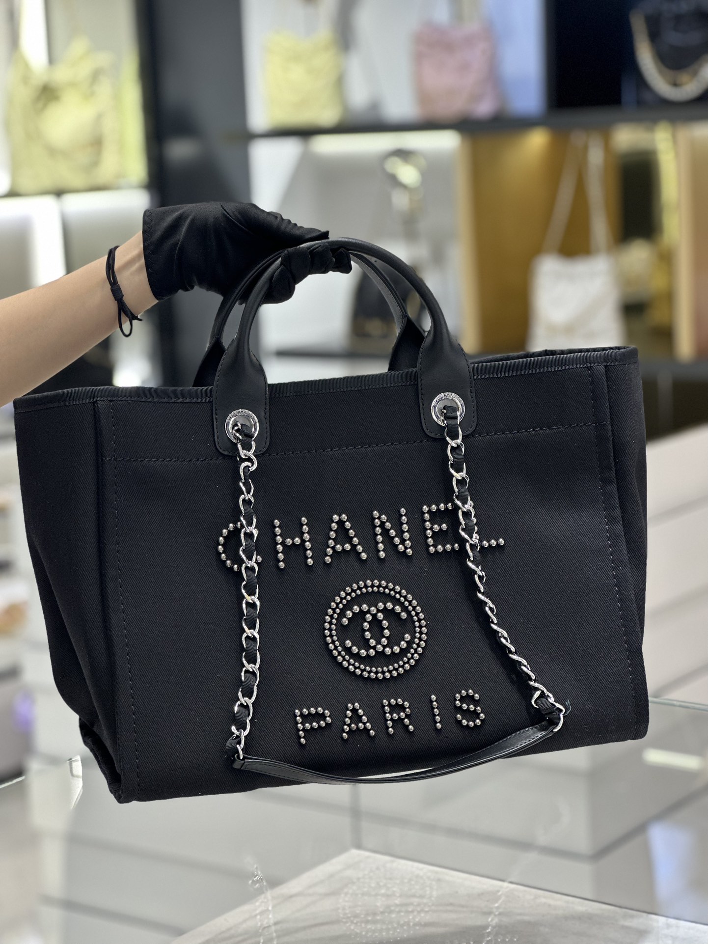 Chanel Bags Handbags Black Embroidery Canvas Summer Collection Beach