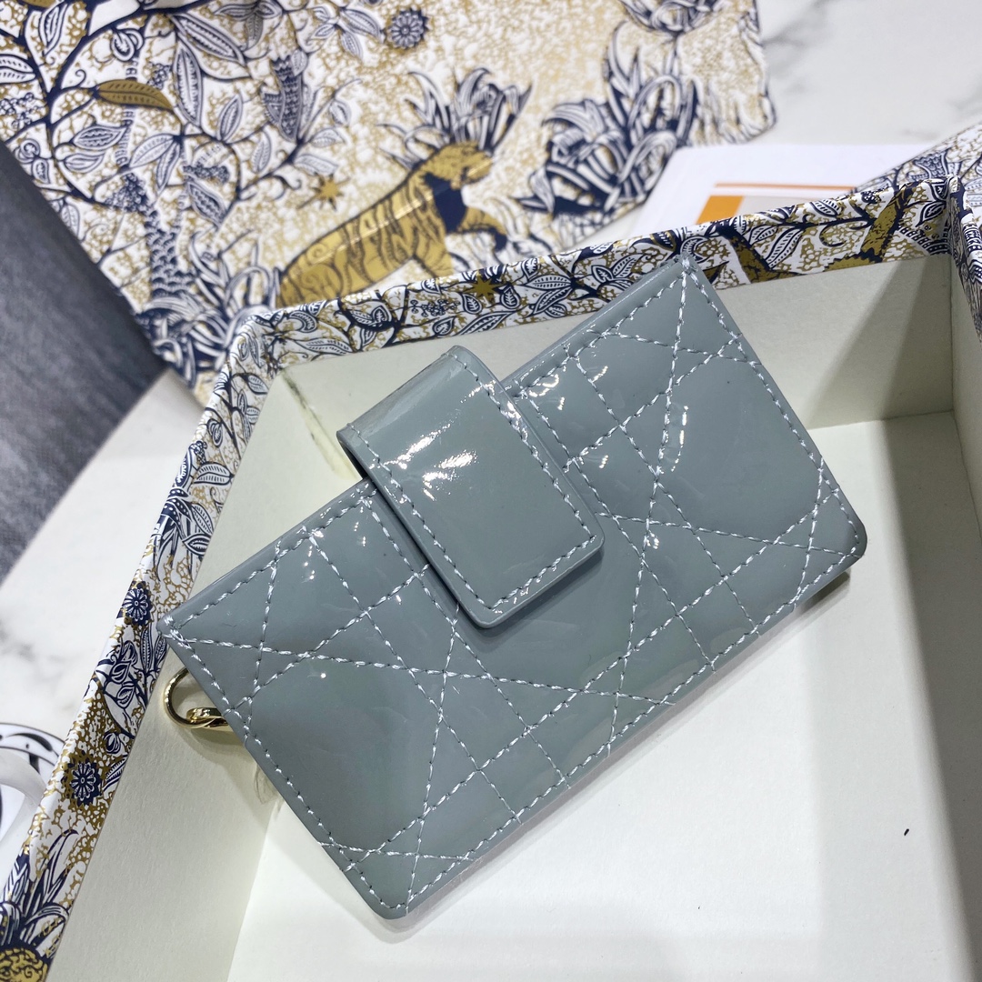 [Dior Wallets]LadyDior rattan checked glossy cowhide leather multilayer clip s