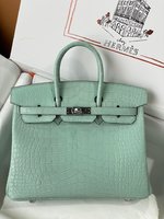 Hermes Birkin Bags Handbags Green Silver Hardware