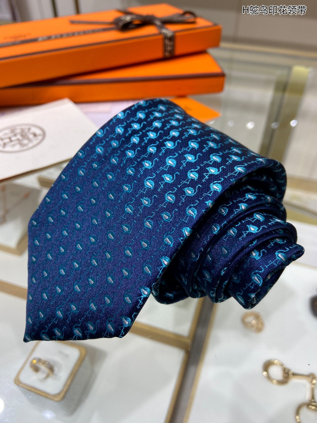 男士新款领带系列H鸵鸟印花领带稀有H
