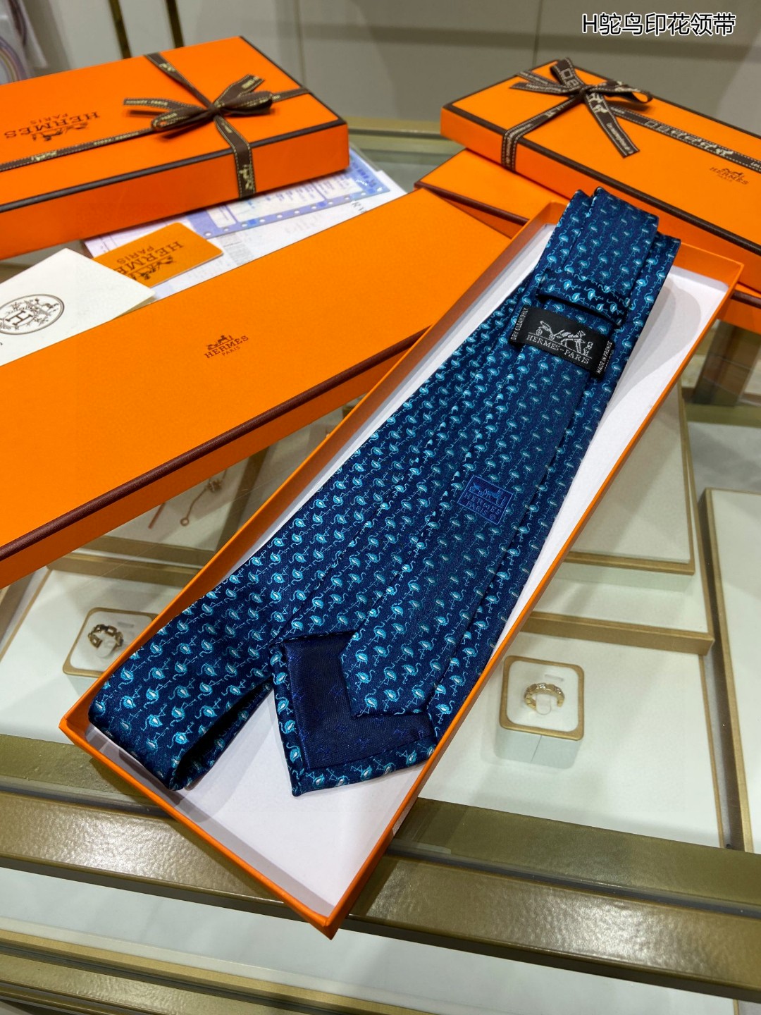 男士新款领带系列H鸵鸟印花领带稀有H