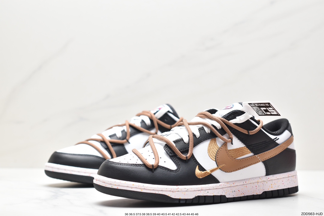 Swoosh, Nike Dunk Low Multi-Color Swoosh, Nike Dunk Low Multi-Color Swooch, Nike Dunk Low, Nike Dunk, FD4623-142, Dunk Low, Dunk - 耐克 Nike Dunk Low Multi-Color Swooch 活力三勾 摩卡 防滑耐磨 低帮 休闲运动板鞋 女款 黑白棕 FD4623-142