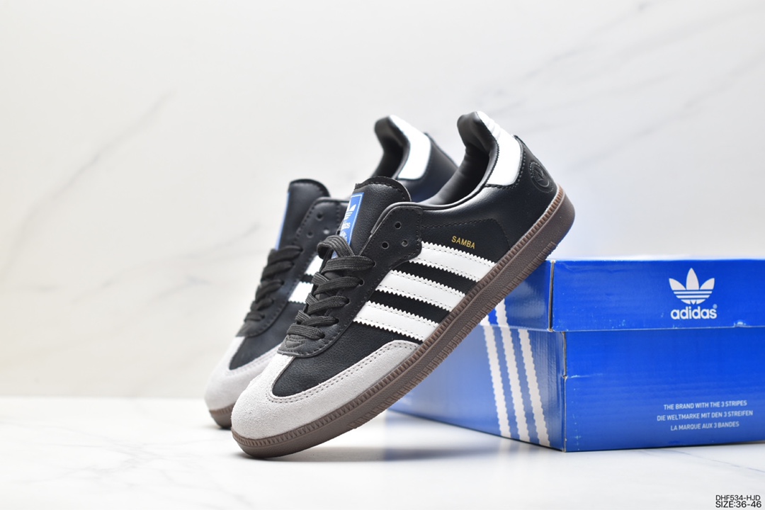 Adidas Originals Samba Vegan OG Samba Sneakers ”Leather, Black and White, Light Gray, Caramel Bottom, Eco-friendly Logo” GY6612