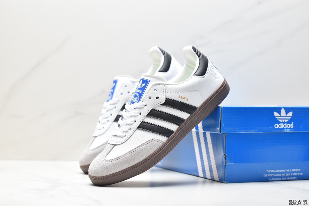 Adidas Originals Samba Vegan OG Samba Sneakers ”Leather, Black and White, Light Gray, Caramel Bottom, Eco-friendly Logo” GY6612