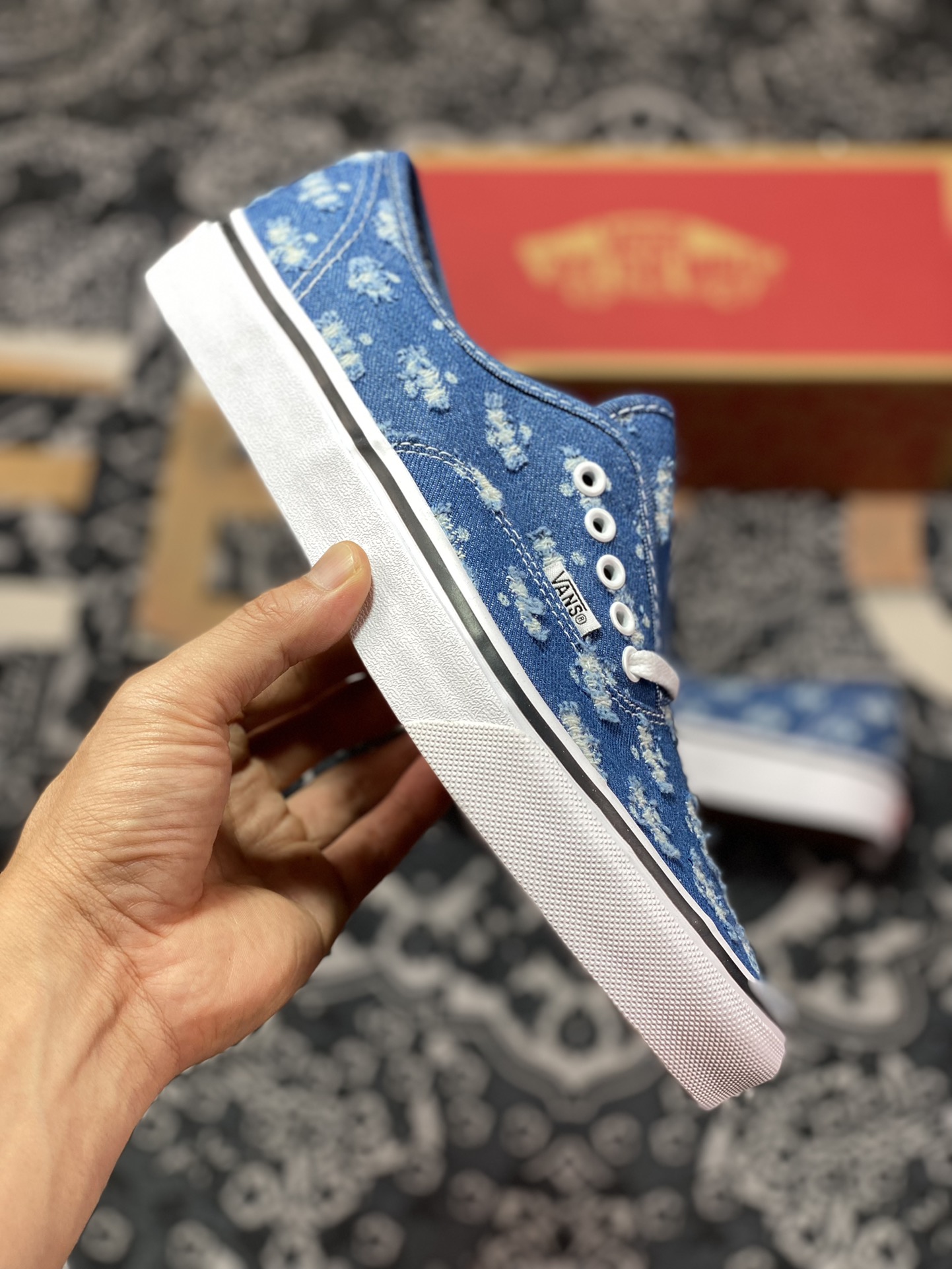 150 Vans Authentic 破洞牛仔 一脚蹬懒人套休闲滑板鞋