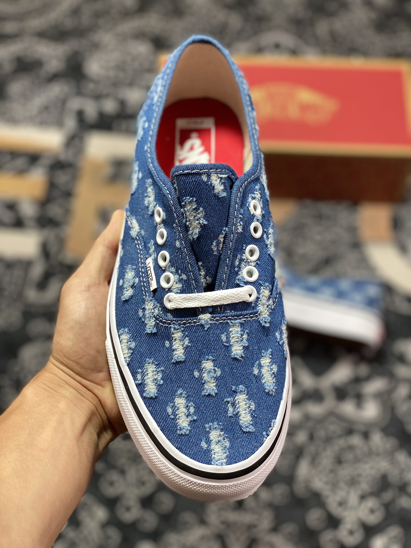 150 Vans Authentic 破洞牛仔 一脚蹬懒人套休闲滑板鞋