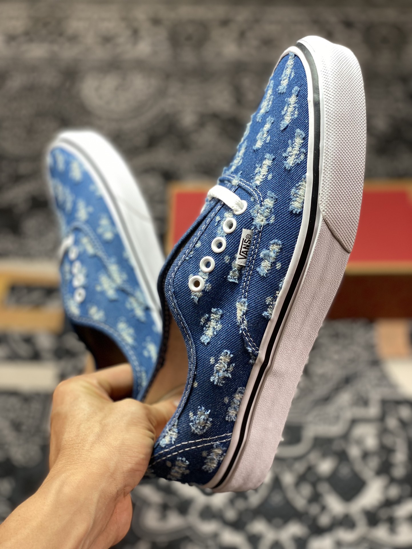 150 Vans Authentic 破洞牛仔 一脚蹬懒人套休闲滑板鞋