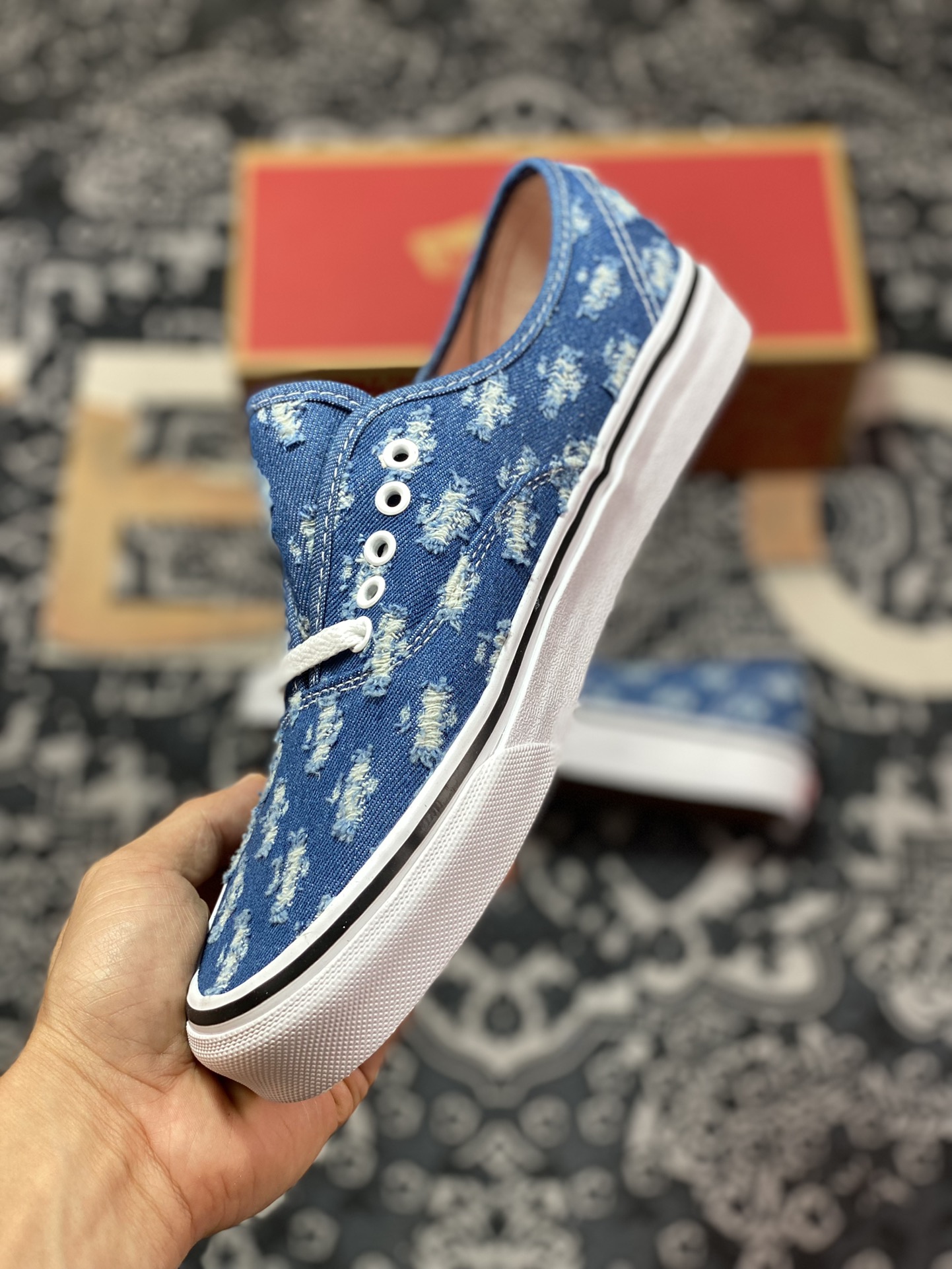 150 Vans Authentic 破洞牛仔 一脚蹬懒人套休闲滑板鞋