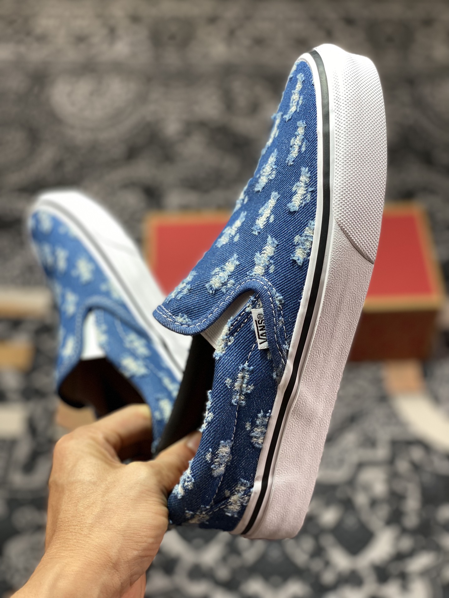 150 Vans Slip-On 破洞牛仔 牛仔一脚蹬懒人套休闲滑板鞋