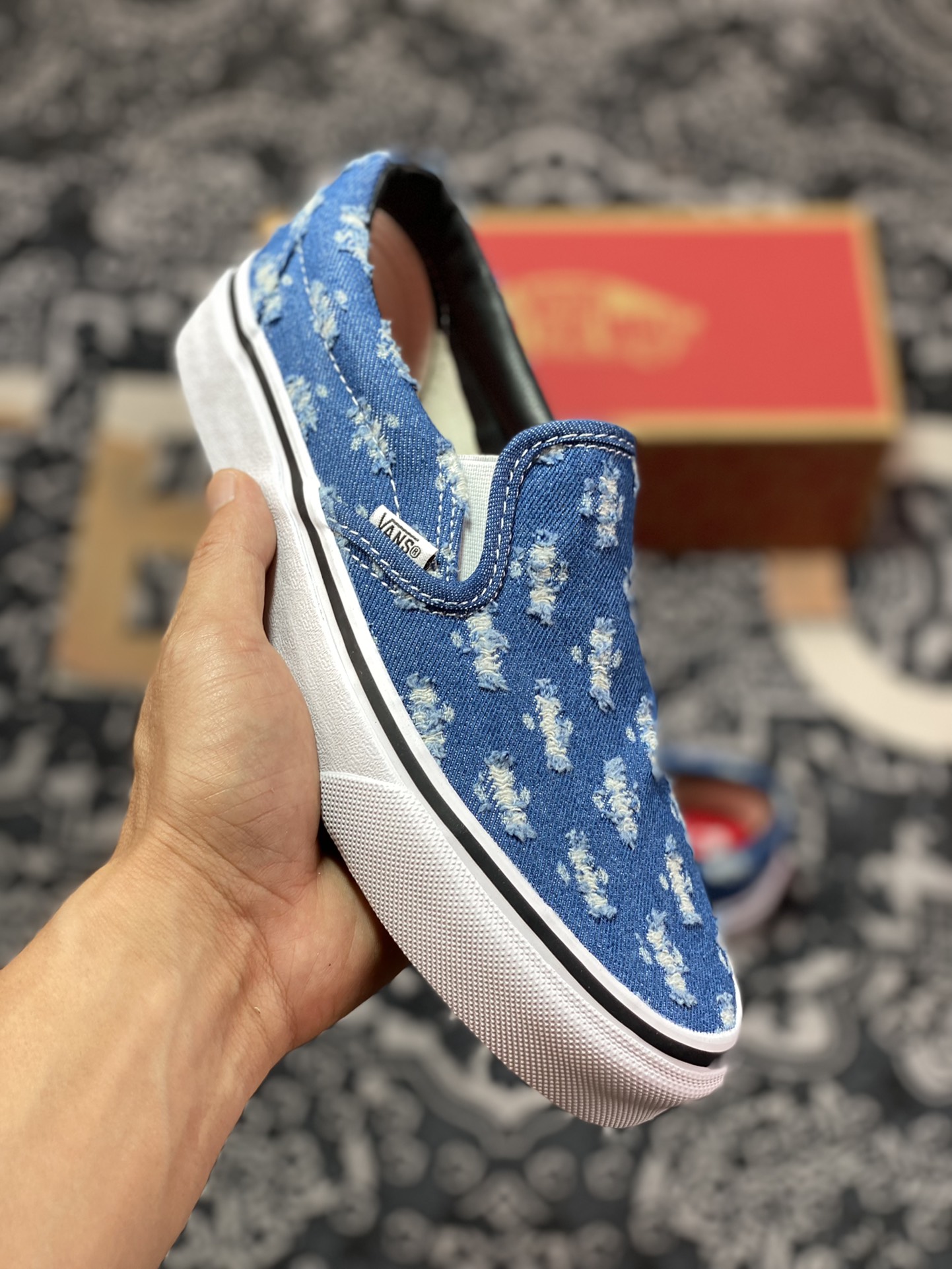 150 Vans Slip-On 破洞牛仔 牛仔一脚蹬懒人套休闲滑板鞋