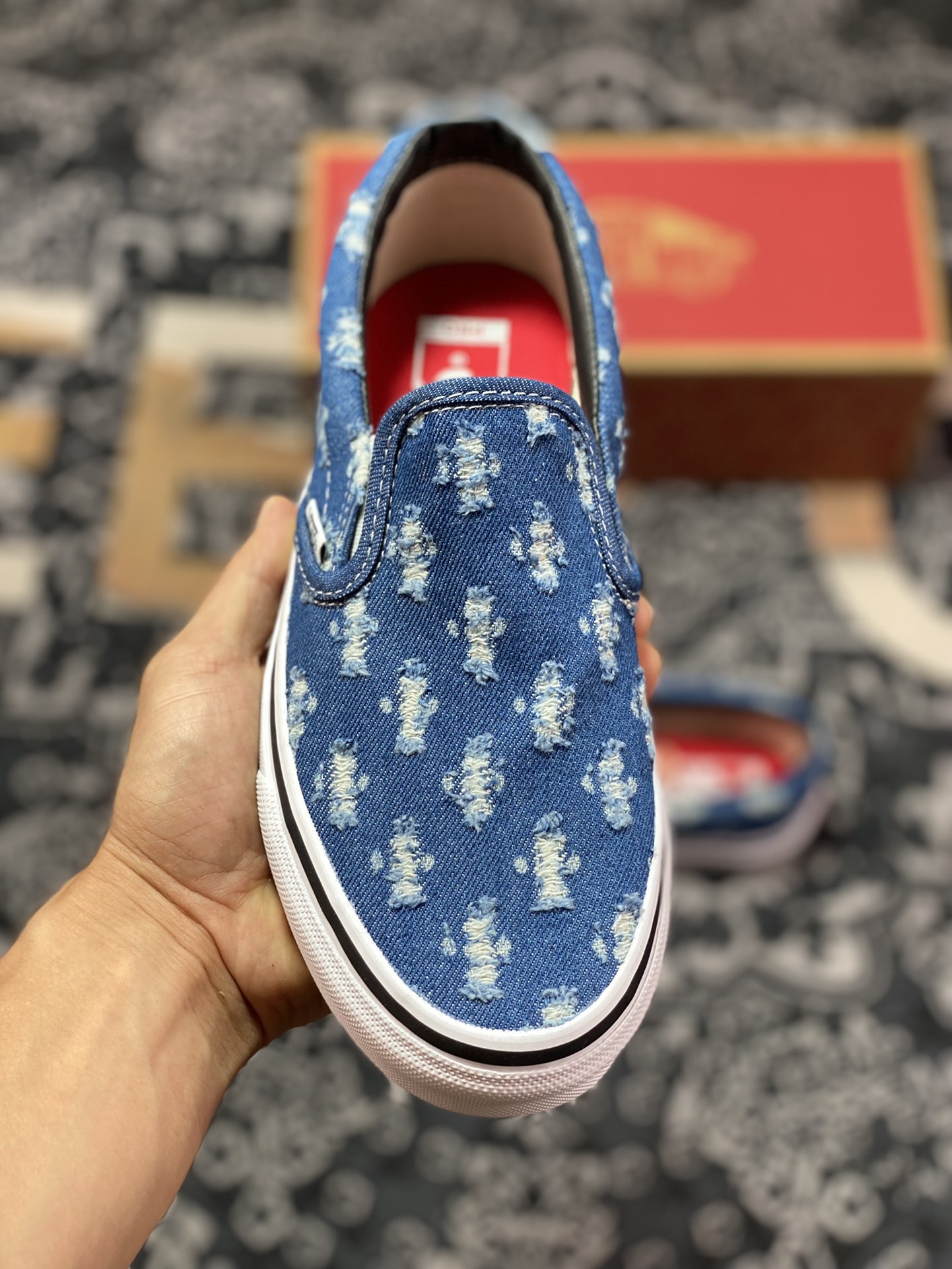 150 Vans Slip-On 破洞牛仔 牛仔一脚蹬懒人套休闲滑板鞋