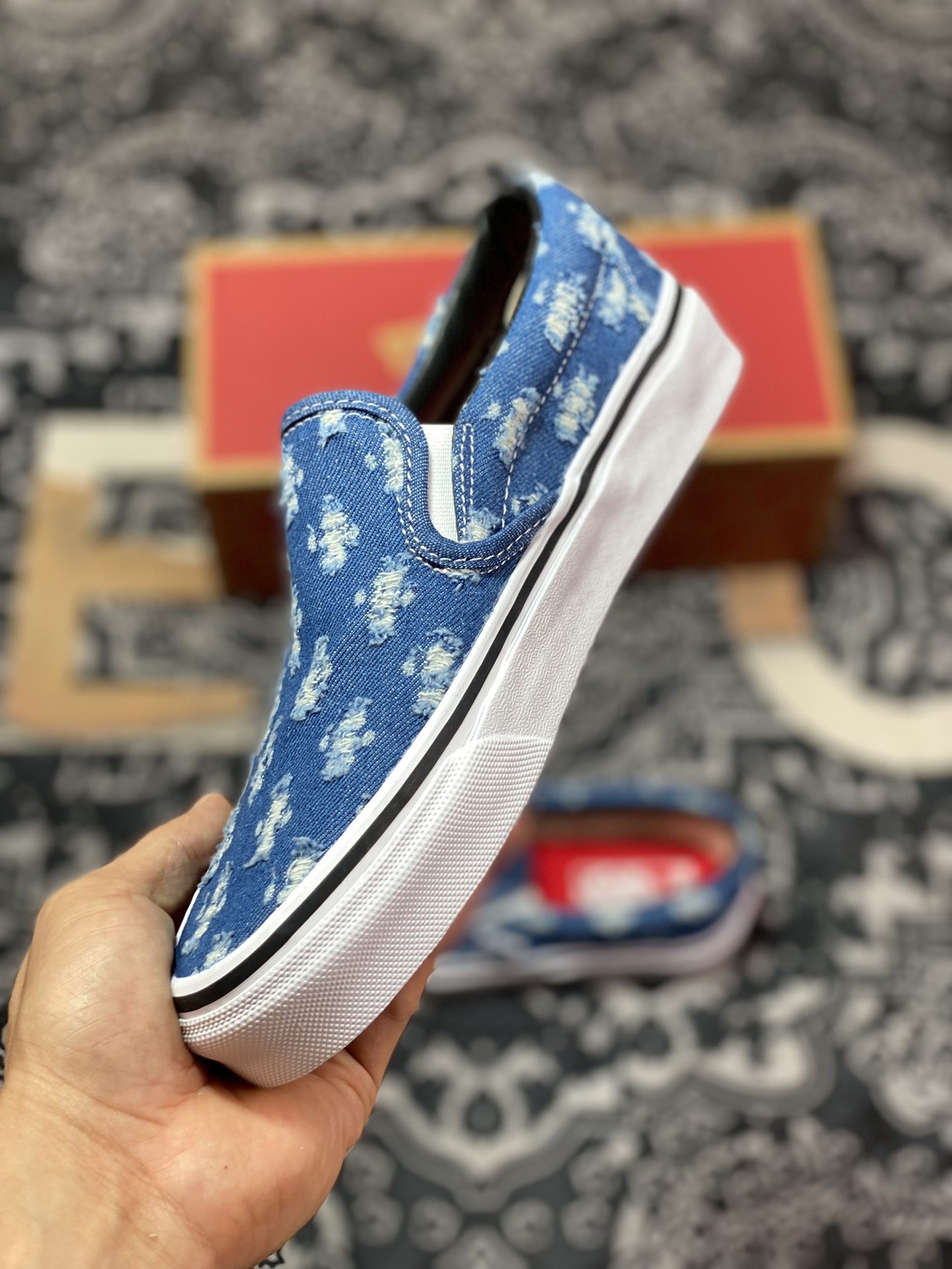 150 Vans Slip-On 破洞牛仔 牛仔一脚蹬懒人套休闲滑板鞋