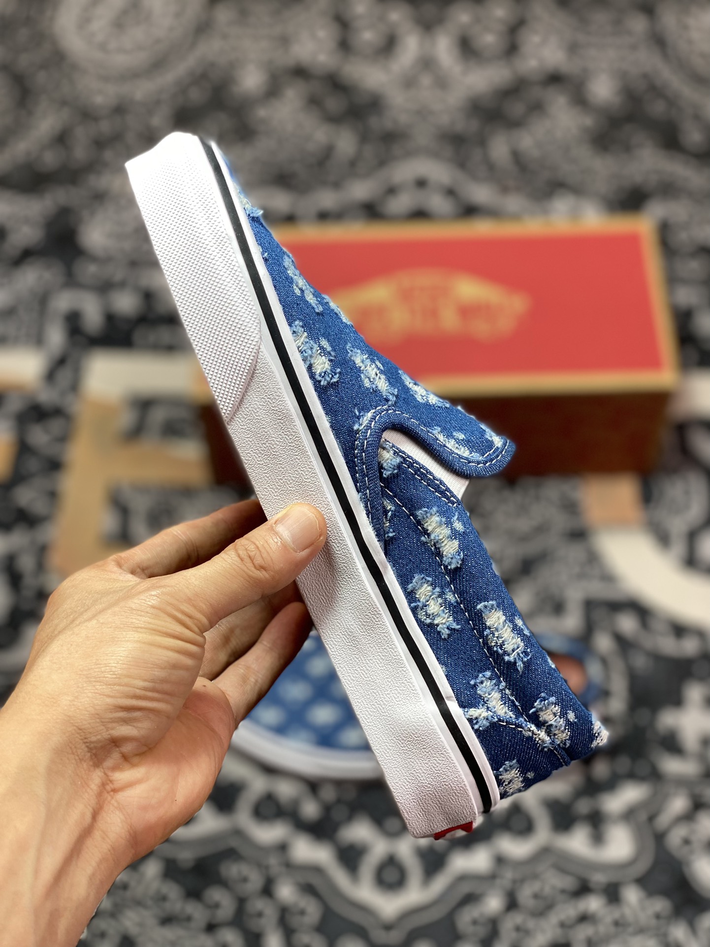 150 Vans Slip-On 破洞牛仔 牛仔一脚蹬懒人套休闲滑板鞋