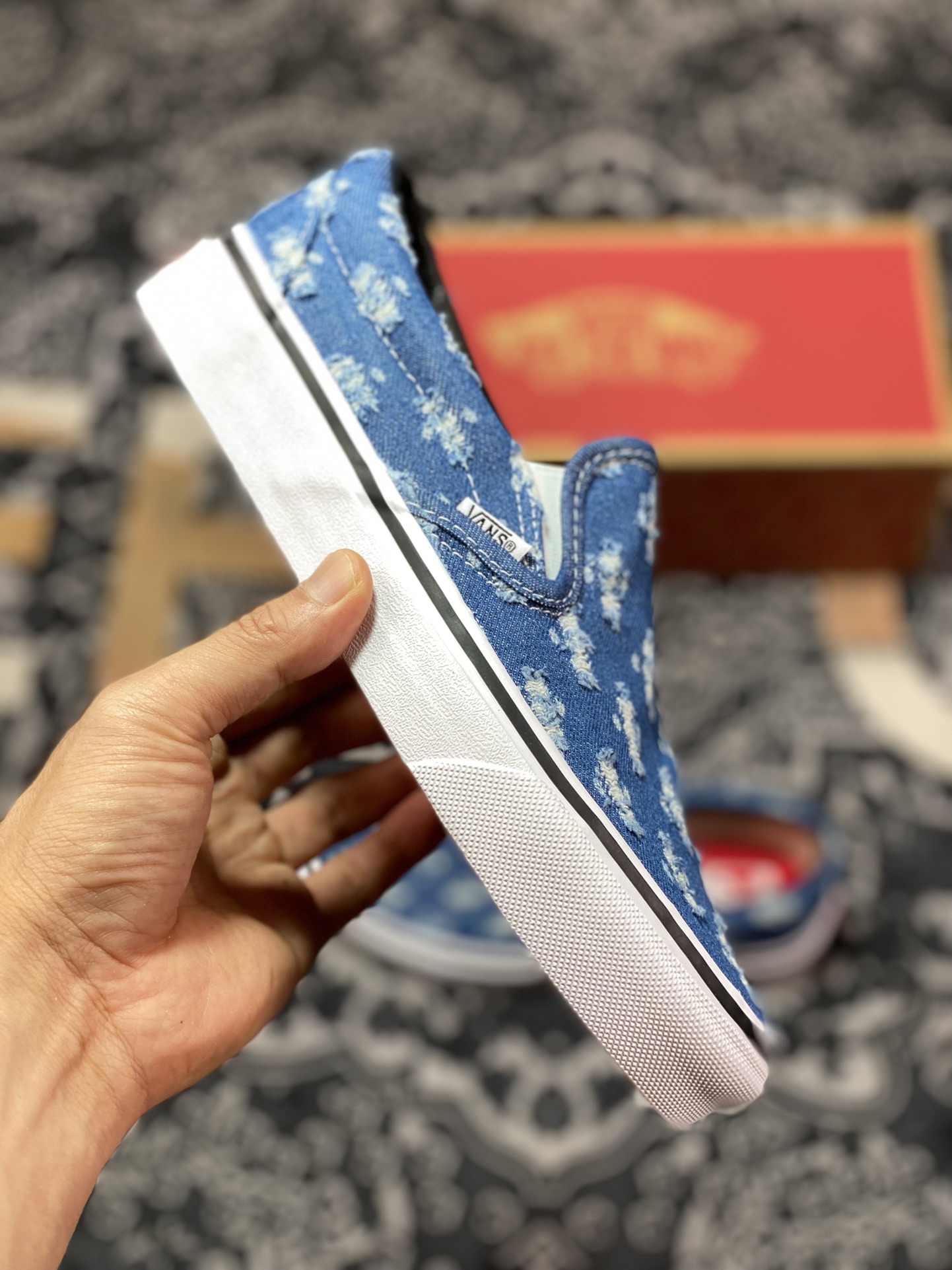 150 Vans Slip-On 破洞牛仔 牛仔一脚蹬懒人套休闲滑板鞋