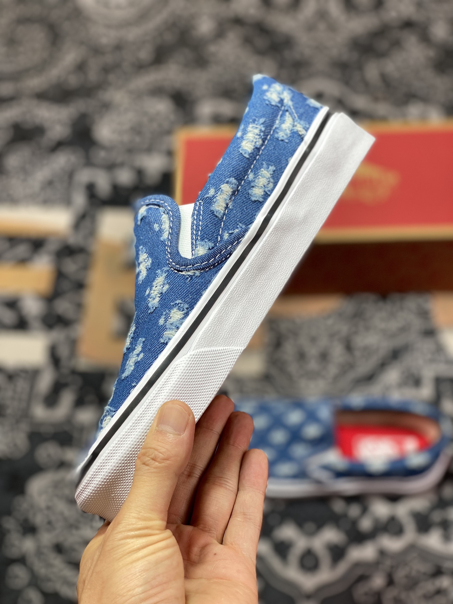 150 Vans Slip-On 破洞牛仔 牛仔一脚蹬懒人套休闲滑板鞋