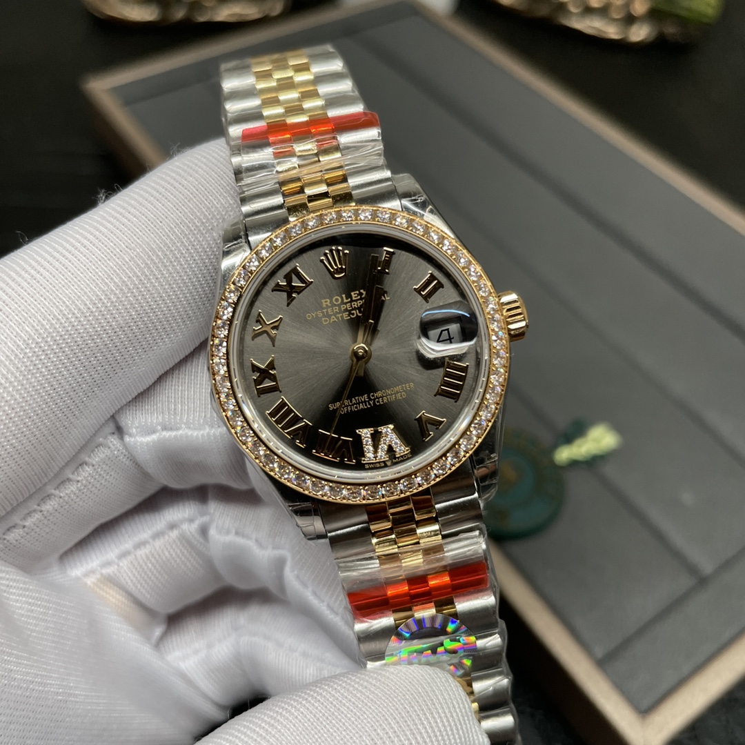 Rolex 女日志31mm 间黄金 罗马刻度6字位钻 钻圈
