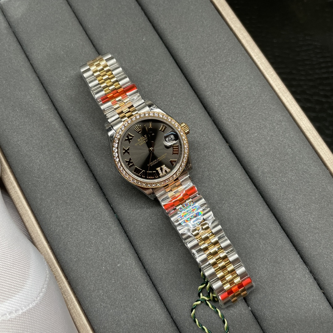 Rolex 女日志31mm 间黄金 罗马刻度6字位钻 钻圈