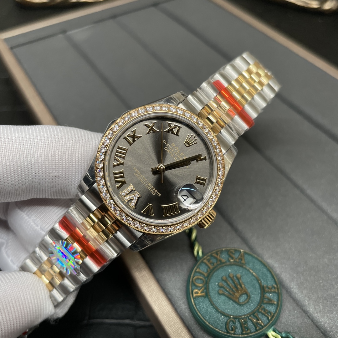 Rolex 女日志31mm 间黄金 罗马刻度6字位钻 钻圈