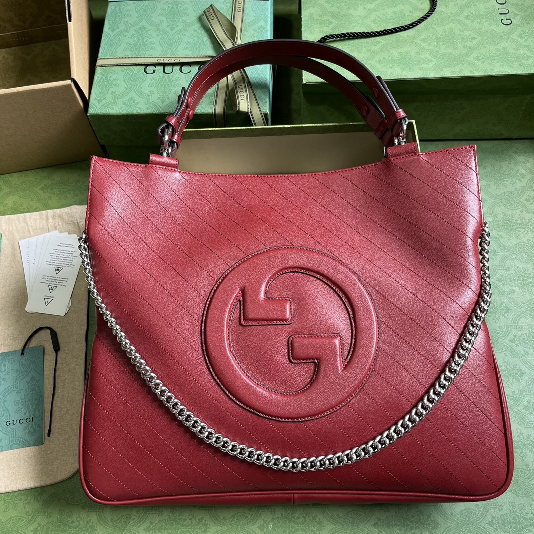 Gucci Blondie сумка-тоут среднего размера красная кожа с цепной ручкой